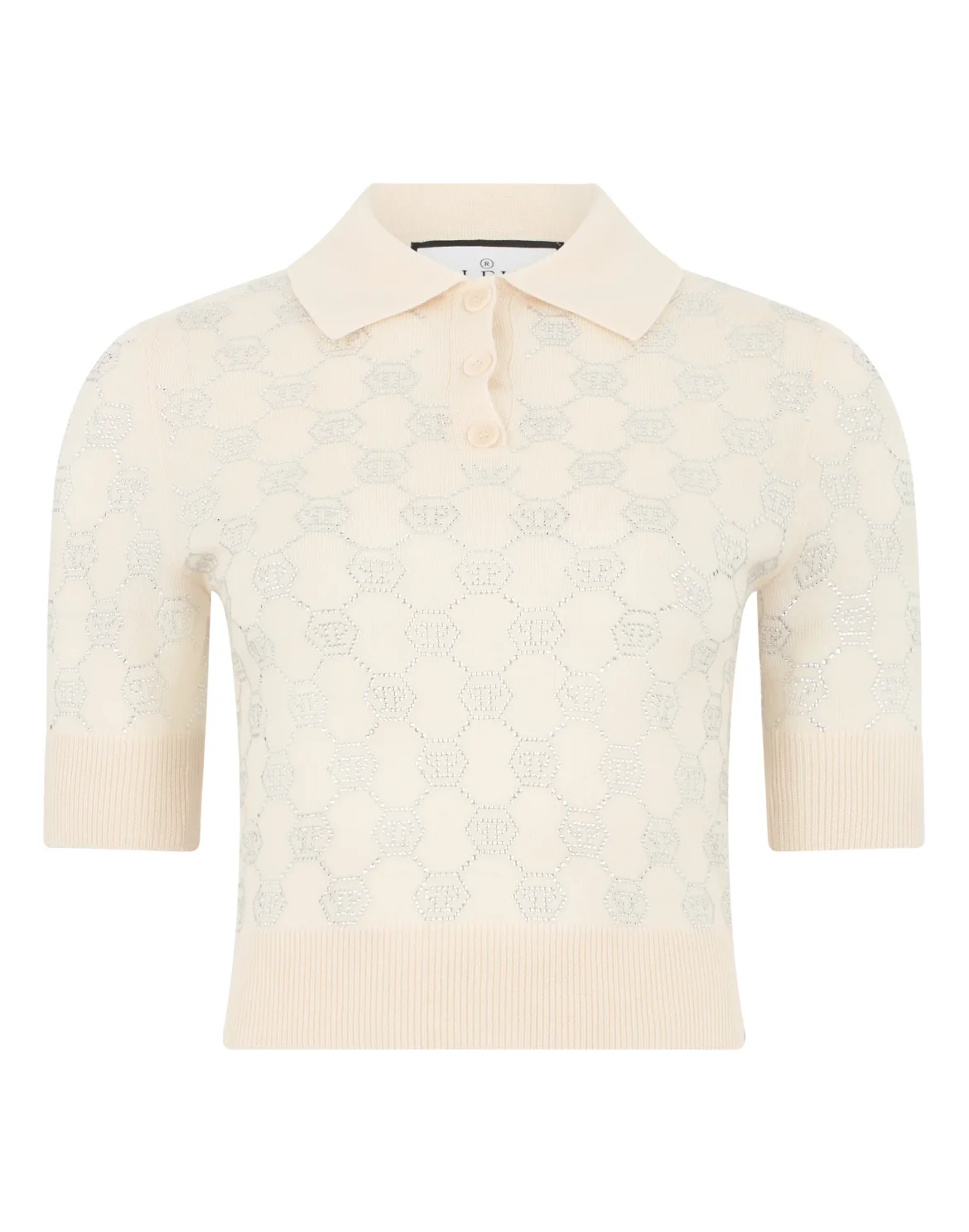 Knitted Polo T-Shirt Monogram Strass, цвет: Бежевый