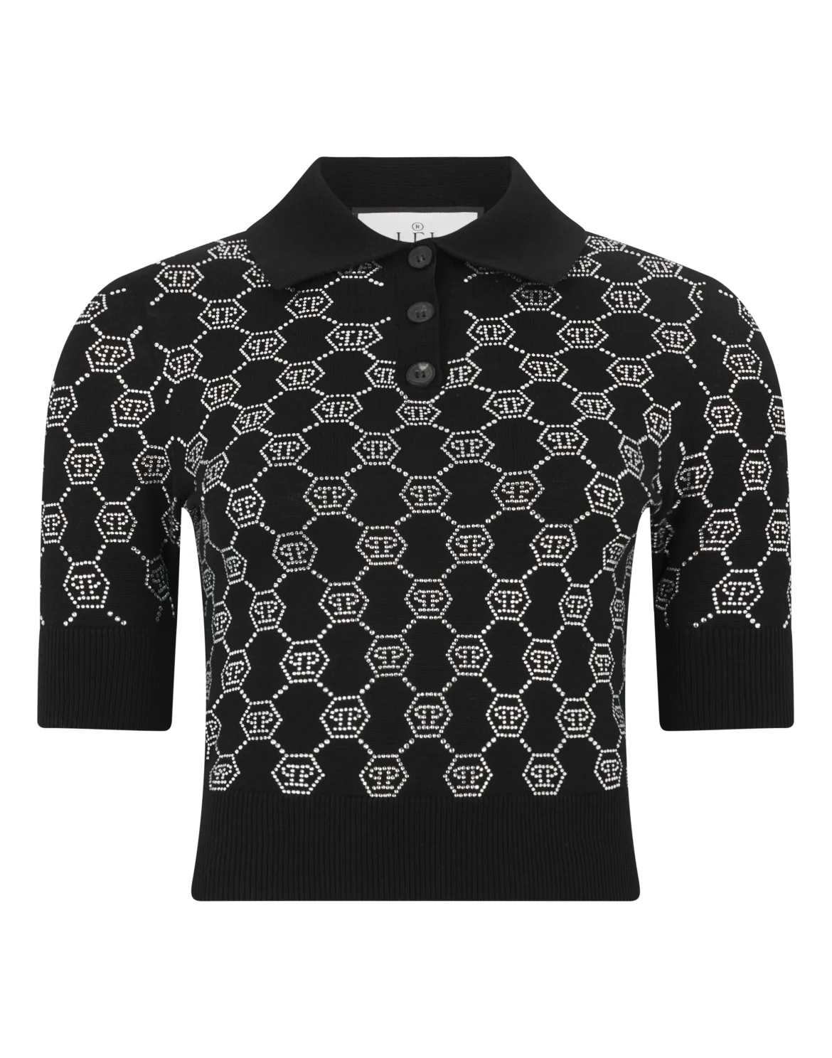 Knitted Polo T-Shirt Monogram Strass, цвет: Черный