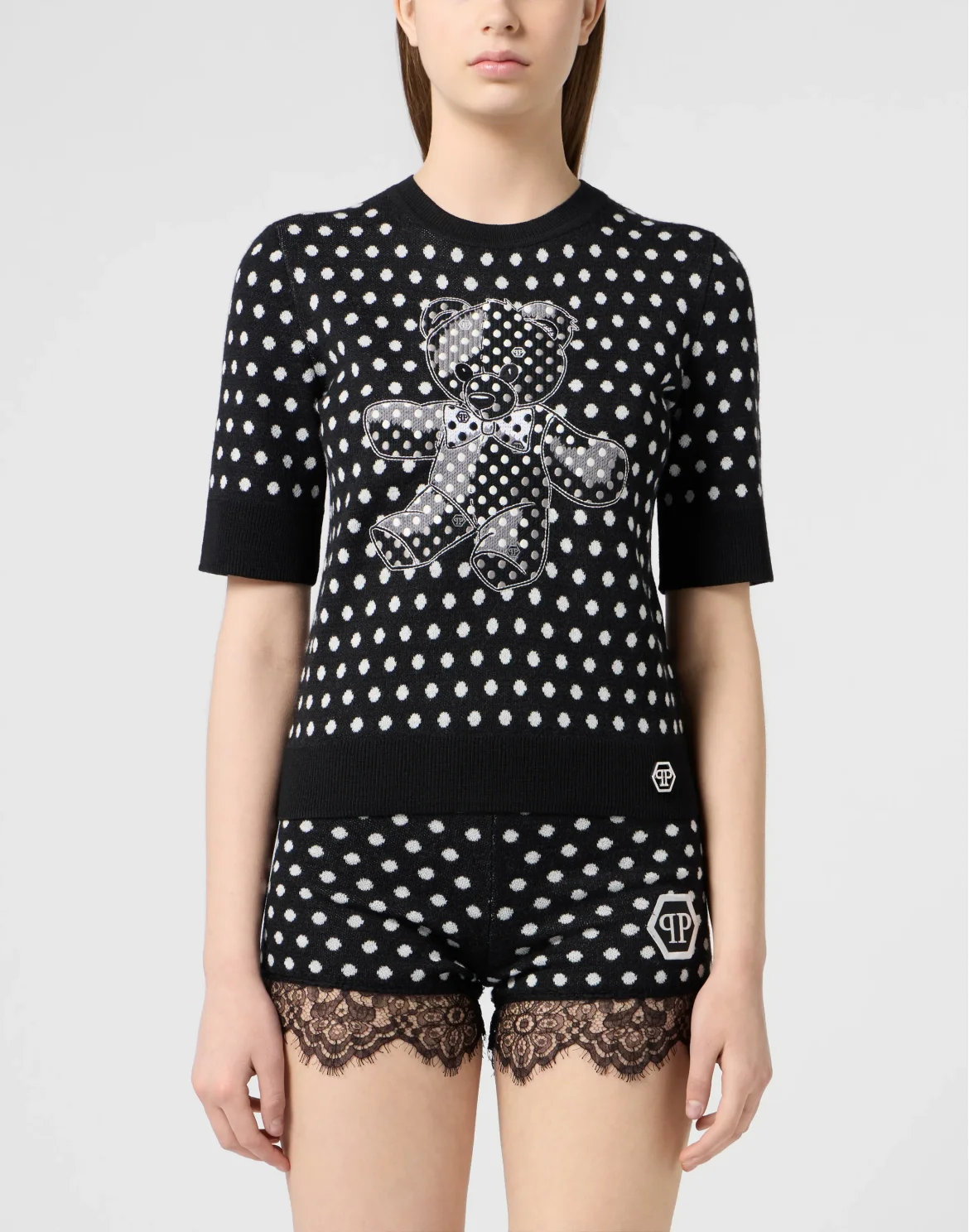 Knitted T-Shirt Teddy Polka Dot, цвет: Черный