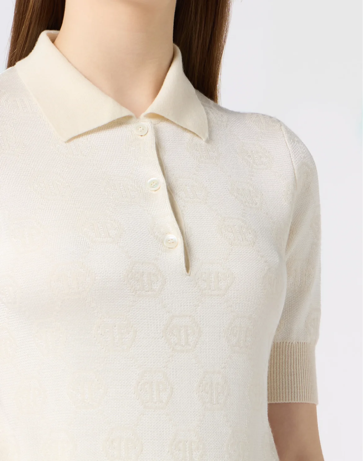 Merino Wool Regular Polo Jacquard Monogram, цвет: Бежевый