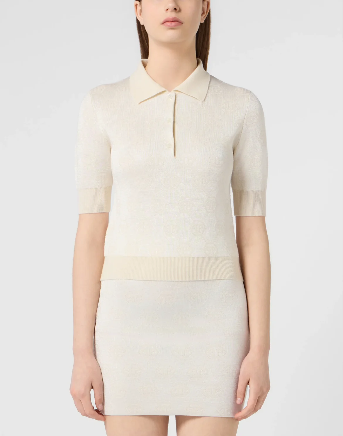 Merino Wool Regular Polo Jacquard Monogram, цвет: Бежевый