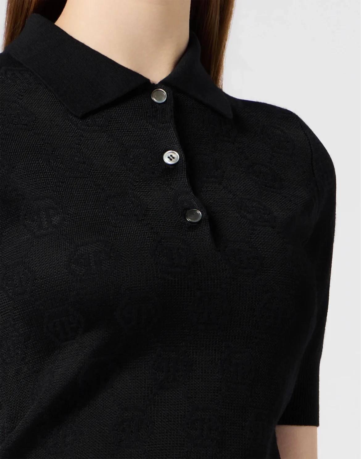 Merino Wool Regular Polo Jacquard Monogram, цвет: Черный