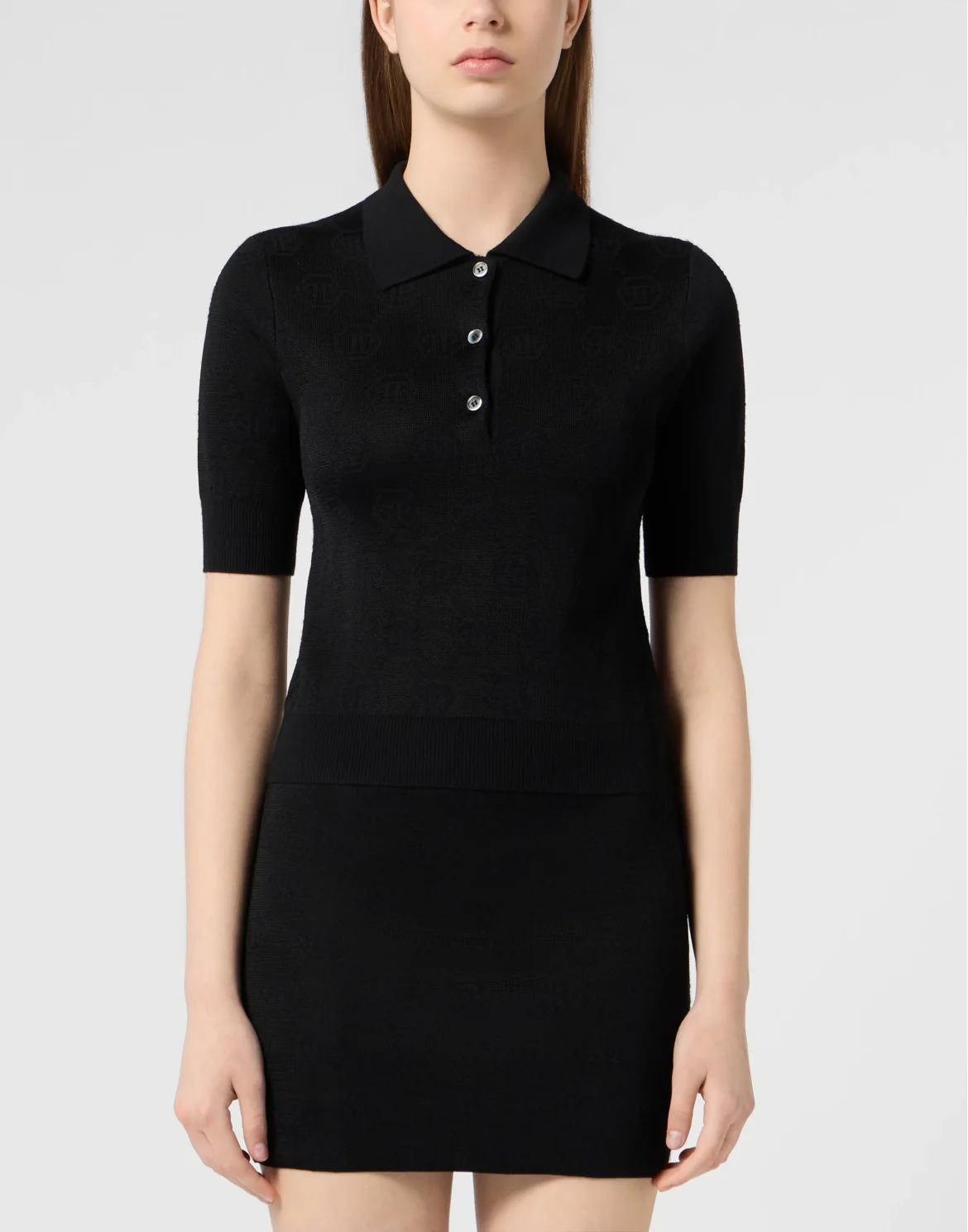 Merino Wool Regular Polo Jacquard Monogram, цвет: Черный