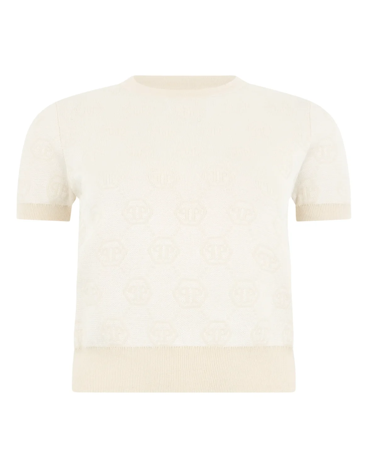 Merino Wool T-Shirt Jacquard Monogram, цвет: Бежевый