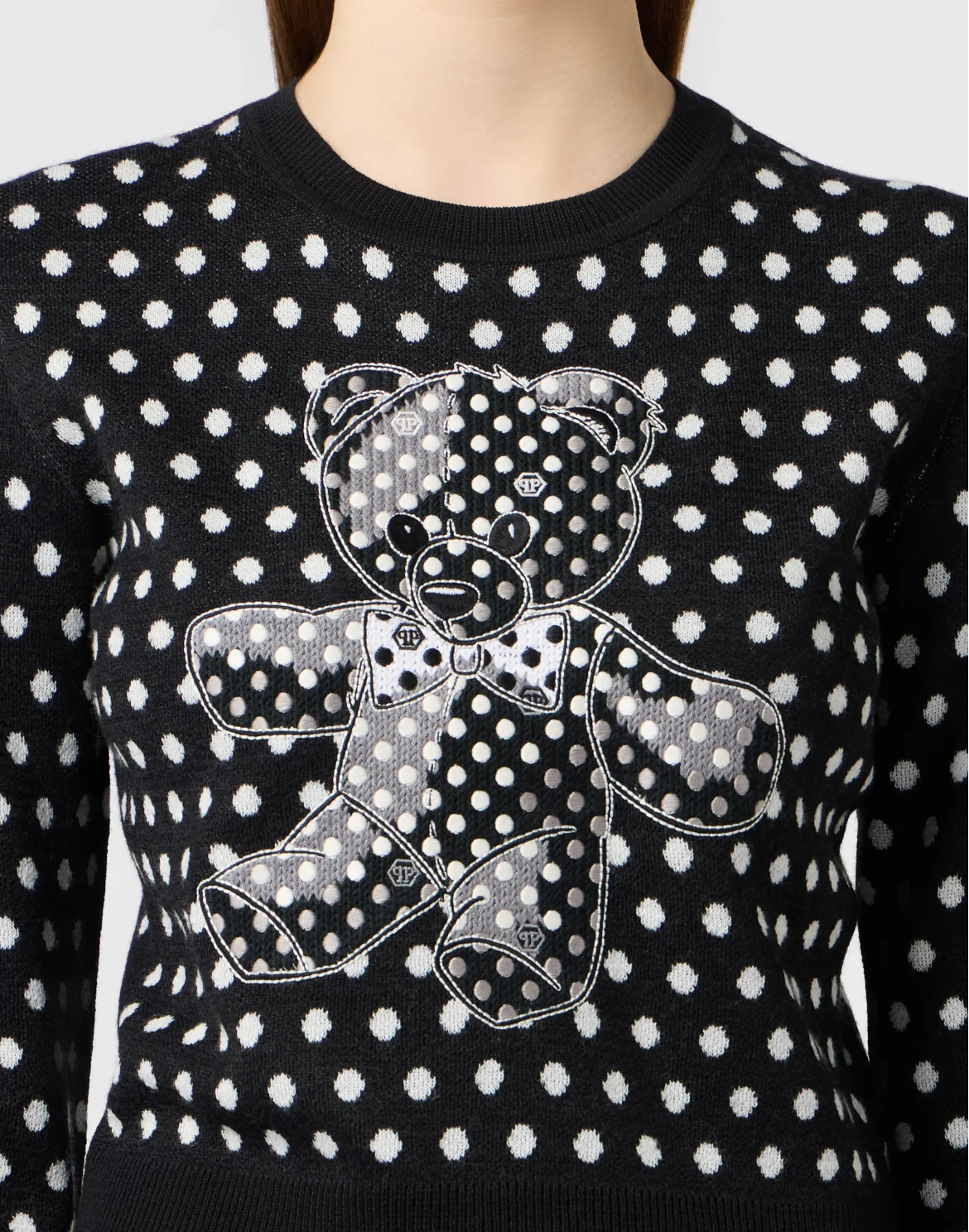 Round Neck Pullover Teddy Polka Dot, цвет: Черный