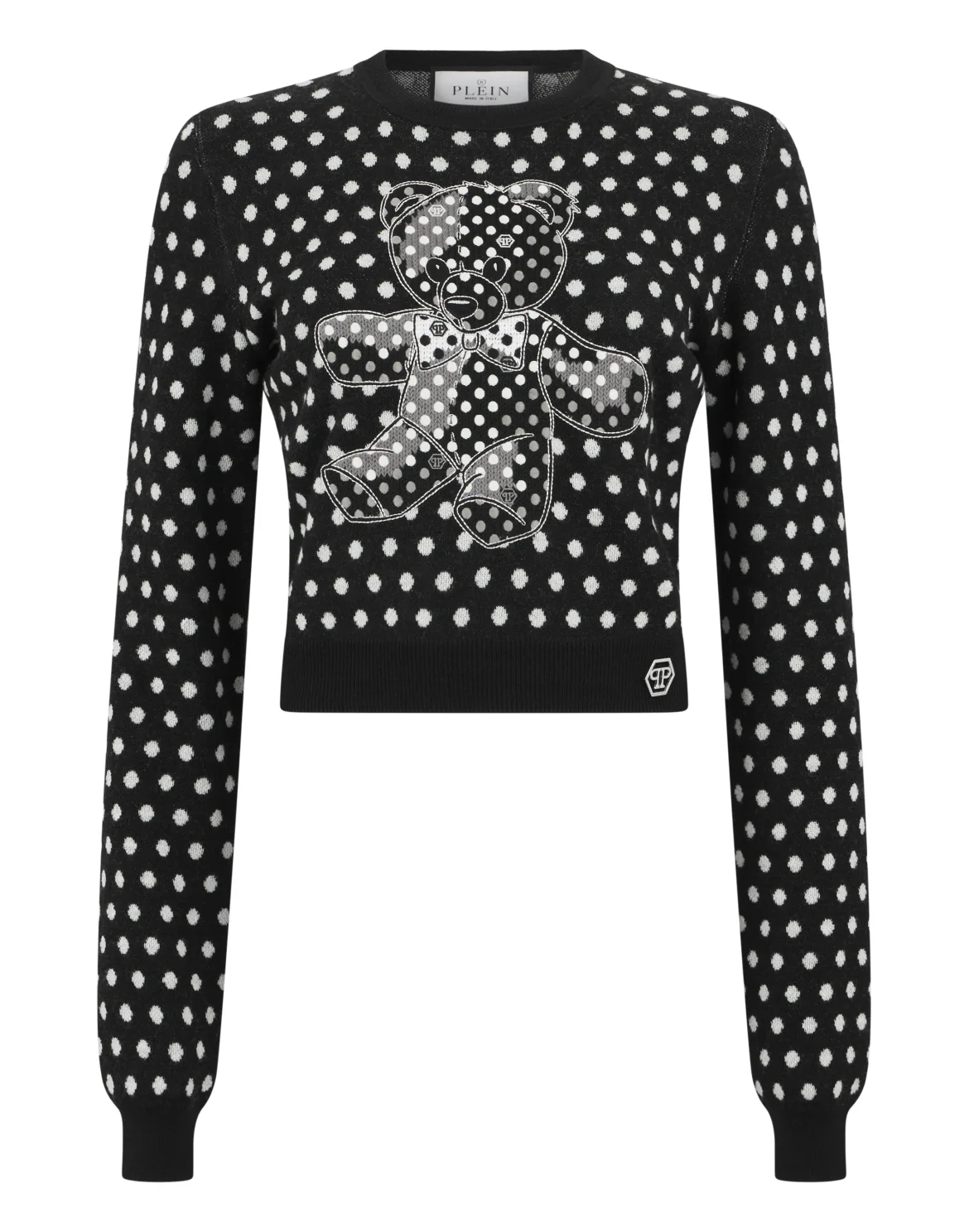 Round Neck Pullover Teddy Polka Dot, цвет: Черный