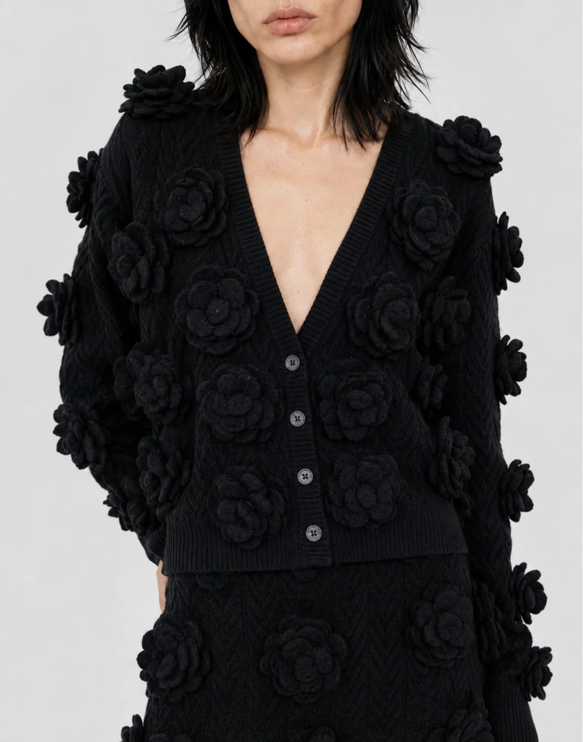 Knitted Cardigan Roses, цвет: Черный