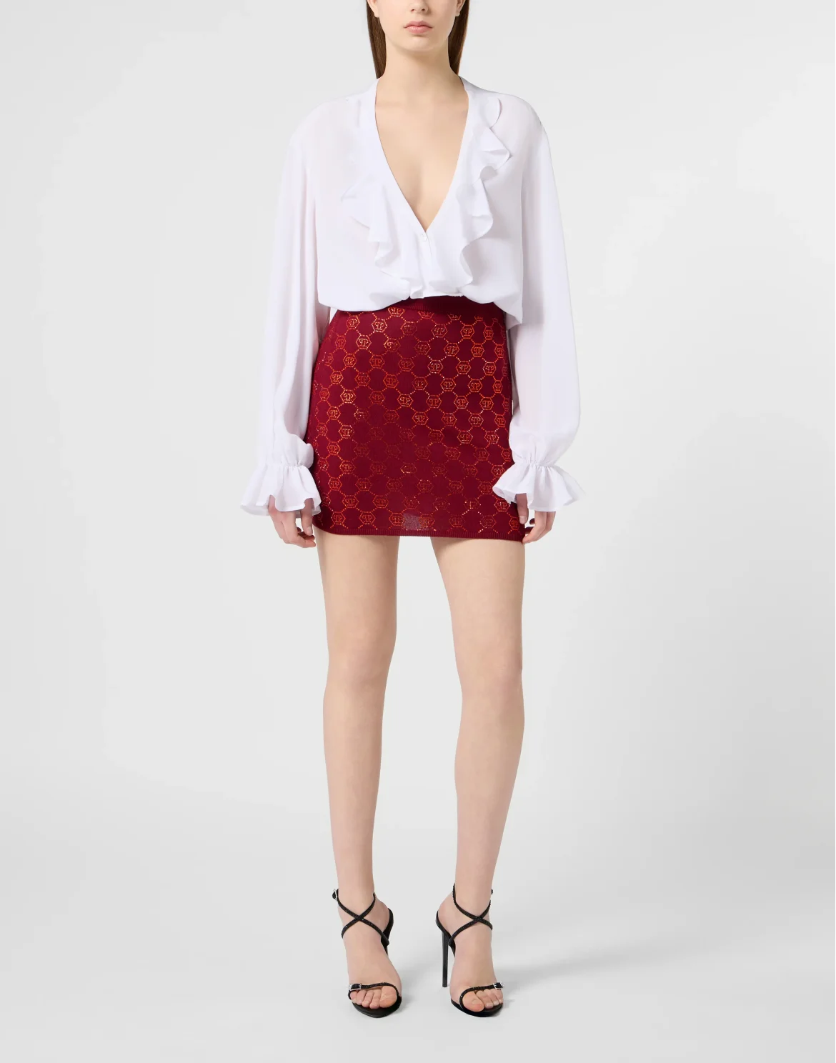 Wool Knitted Skirt Monogram Strass, цвет: Красный