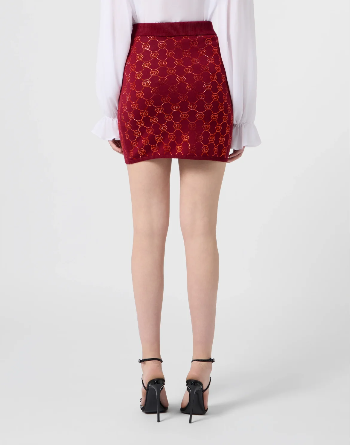 Wool Knitted Skirt Monogram Strass, цвет: Красный