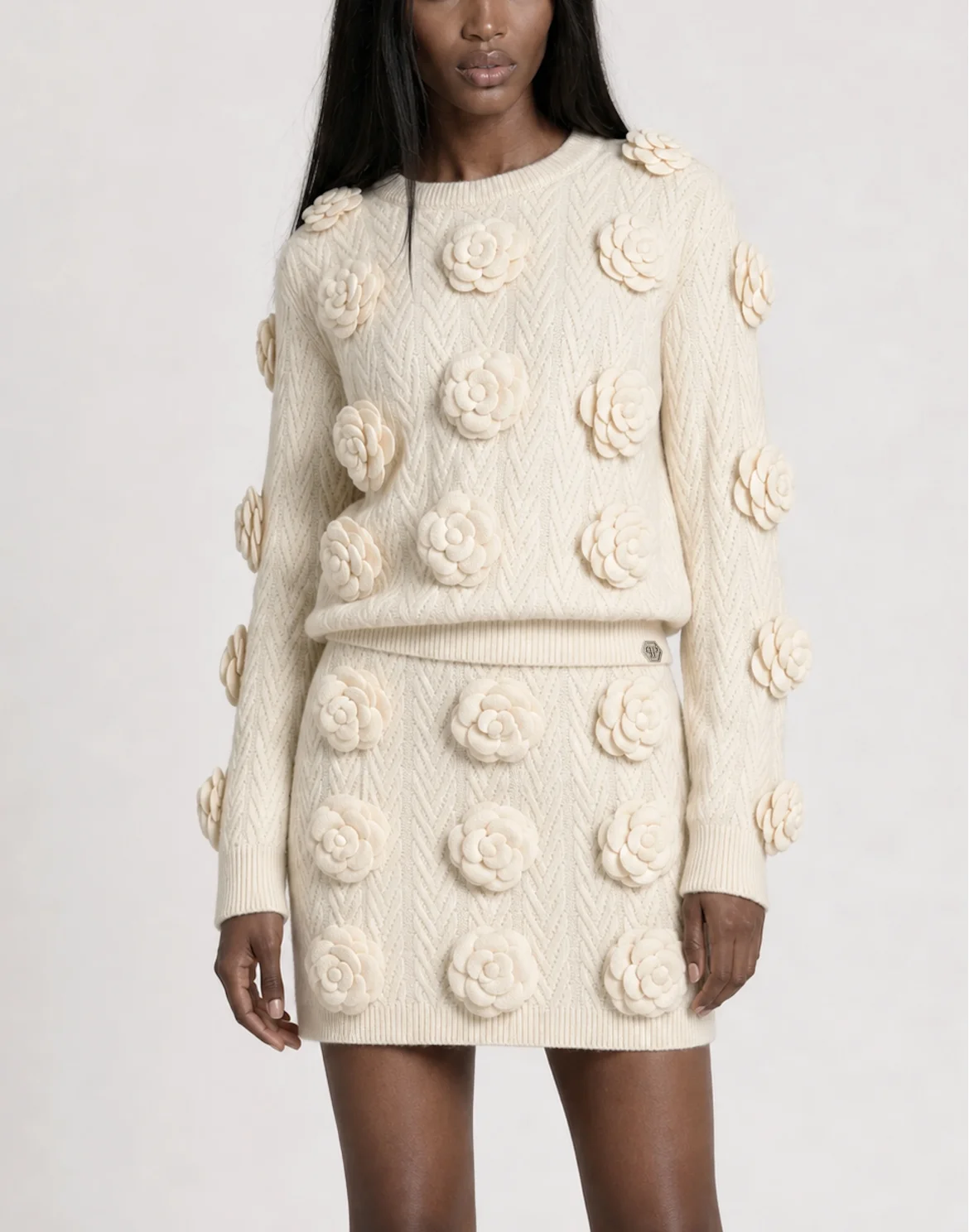 Knitted Mini Skirt Roses, цвет: Бежевый