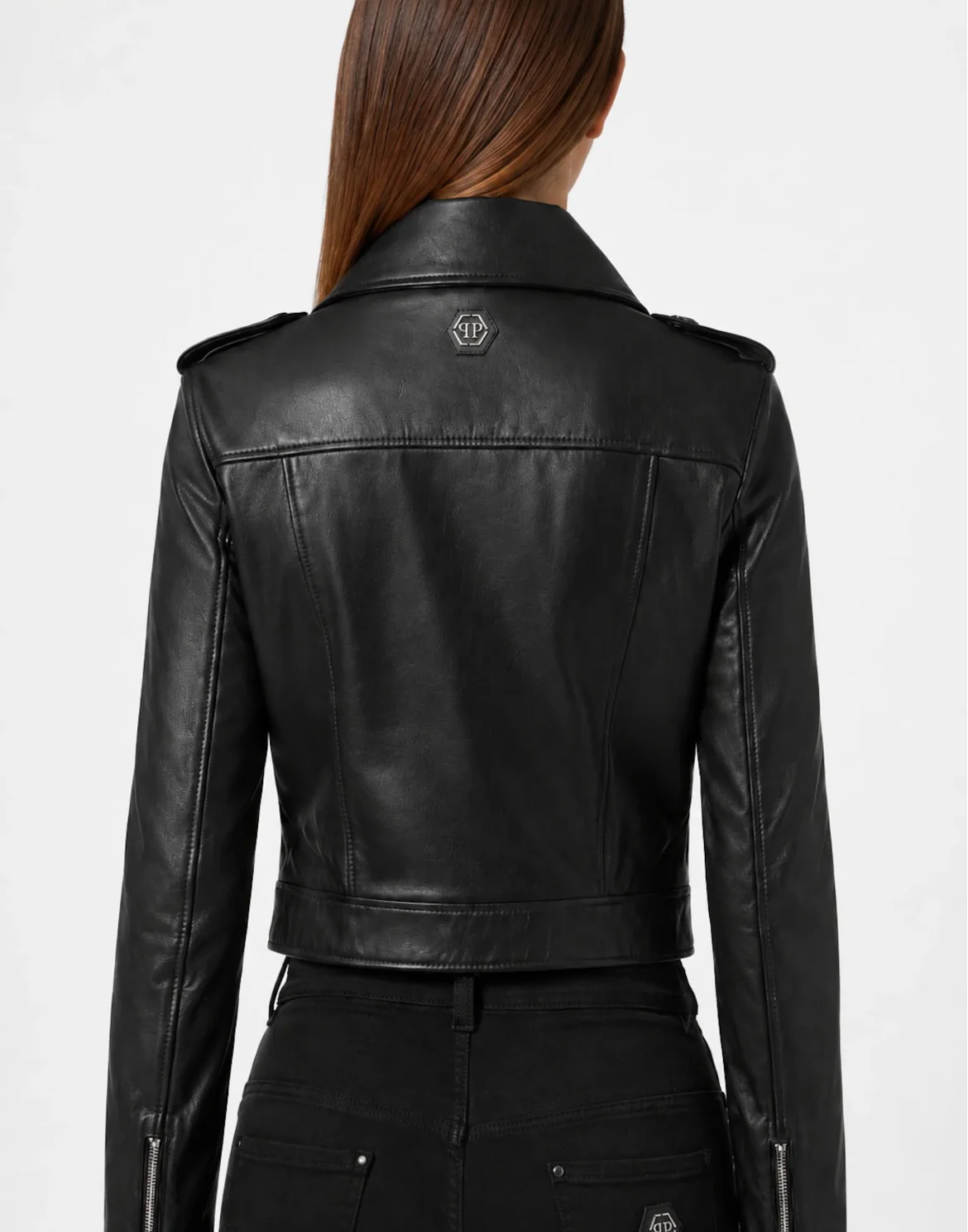 Cropped Biker Jacket Flower, цвет: Черный
