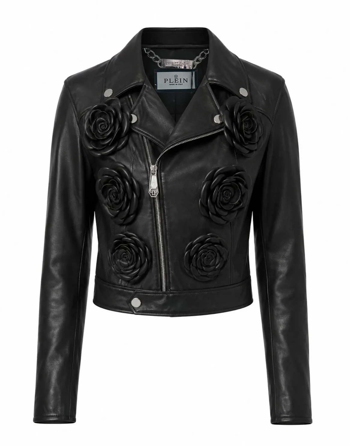 Cropped Biker Jacket Flower, цвет: Черный