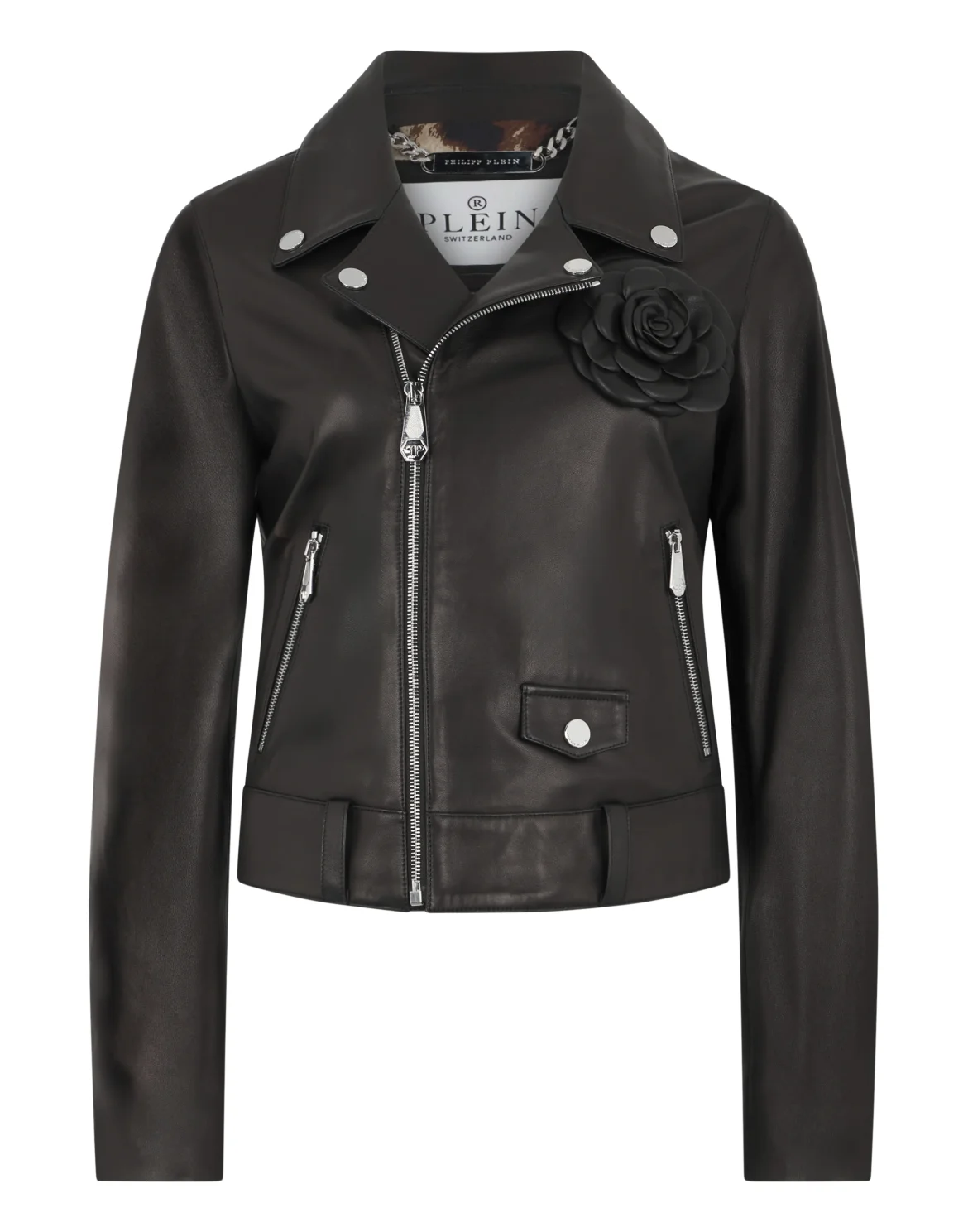 Boxy Biker Jacket Flower, цвет: Черный