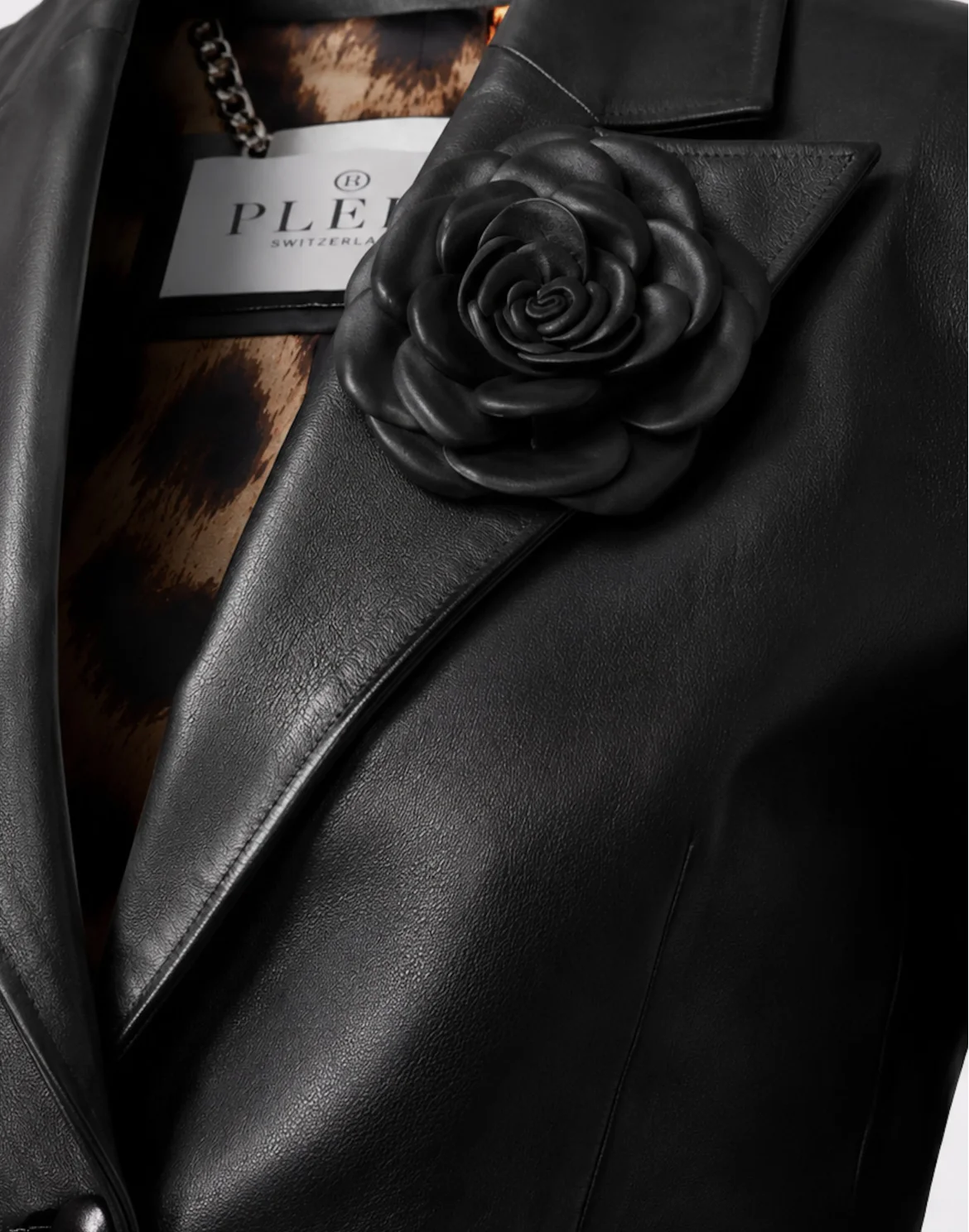 Fitted Leather Blazer Flower, цвет: Черный