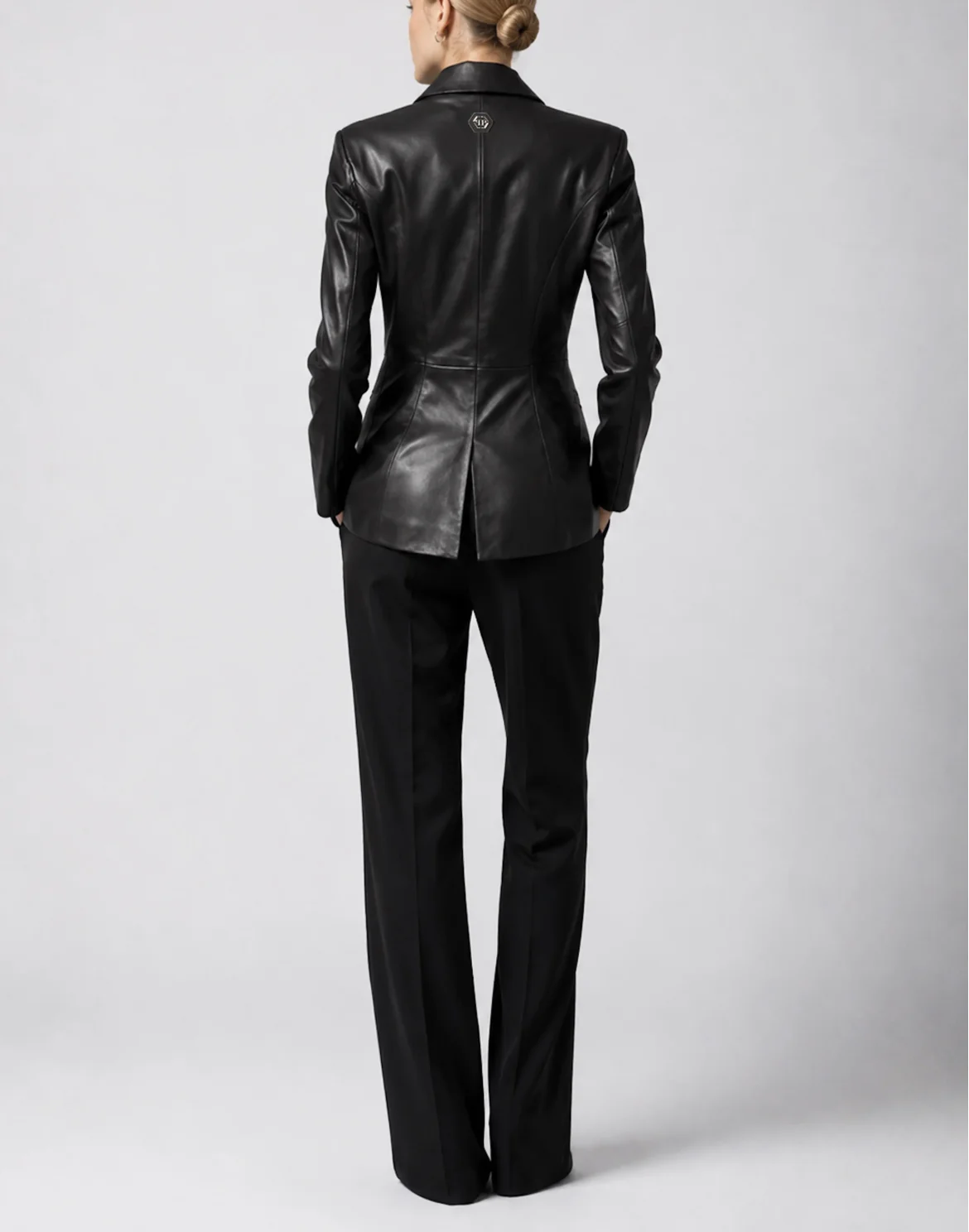 Fitted Leather Blazer Flower, цвет: Черный