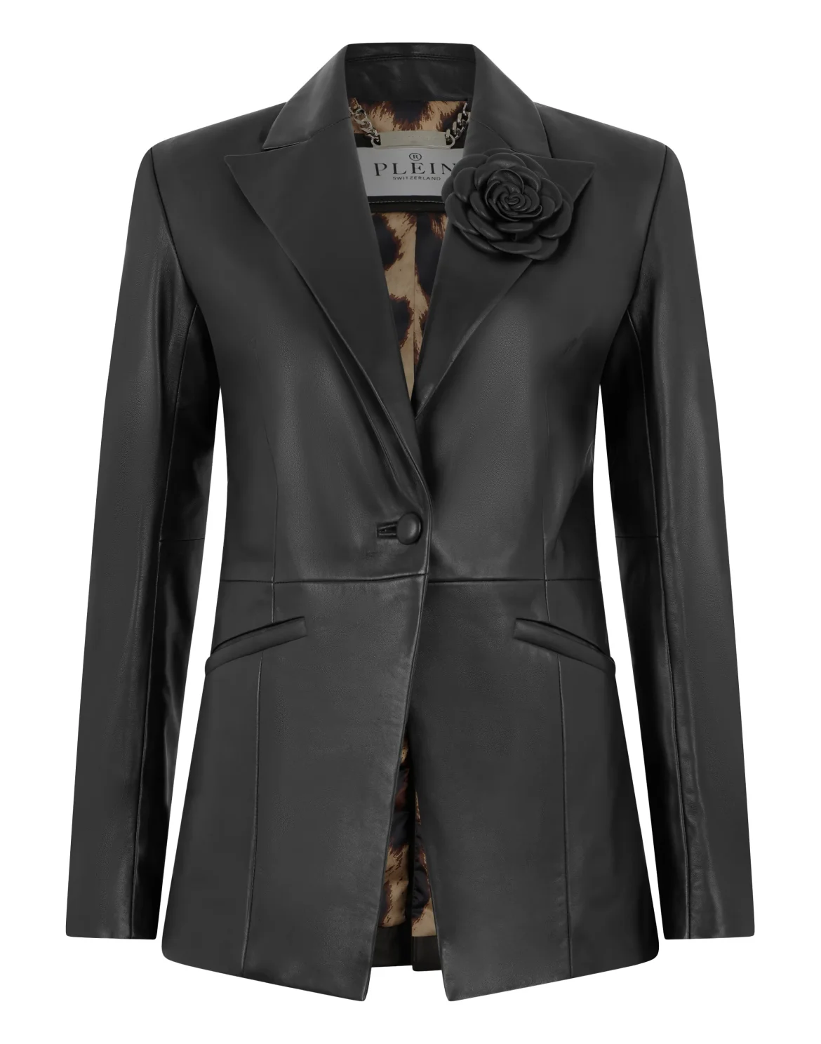 Fitted Leather Blazer Flower, цвет: Черный