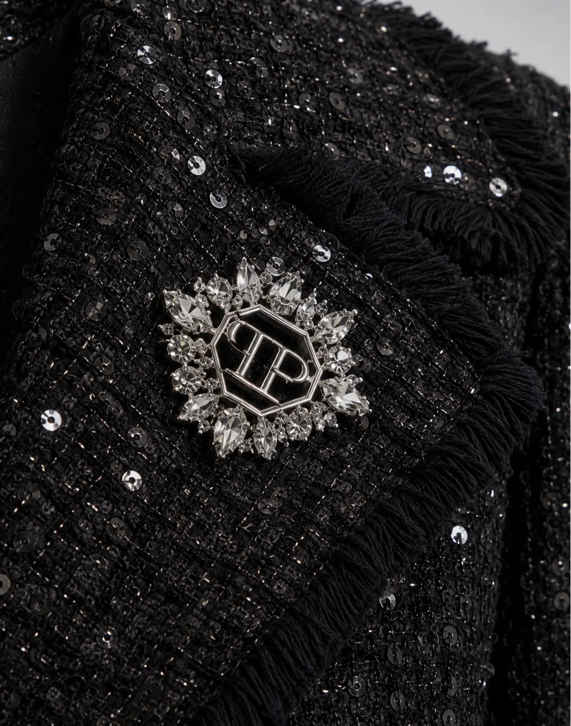 Tweed Long Coat Paillettes, цвет: Черный