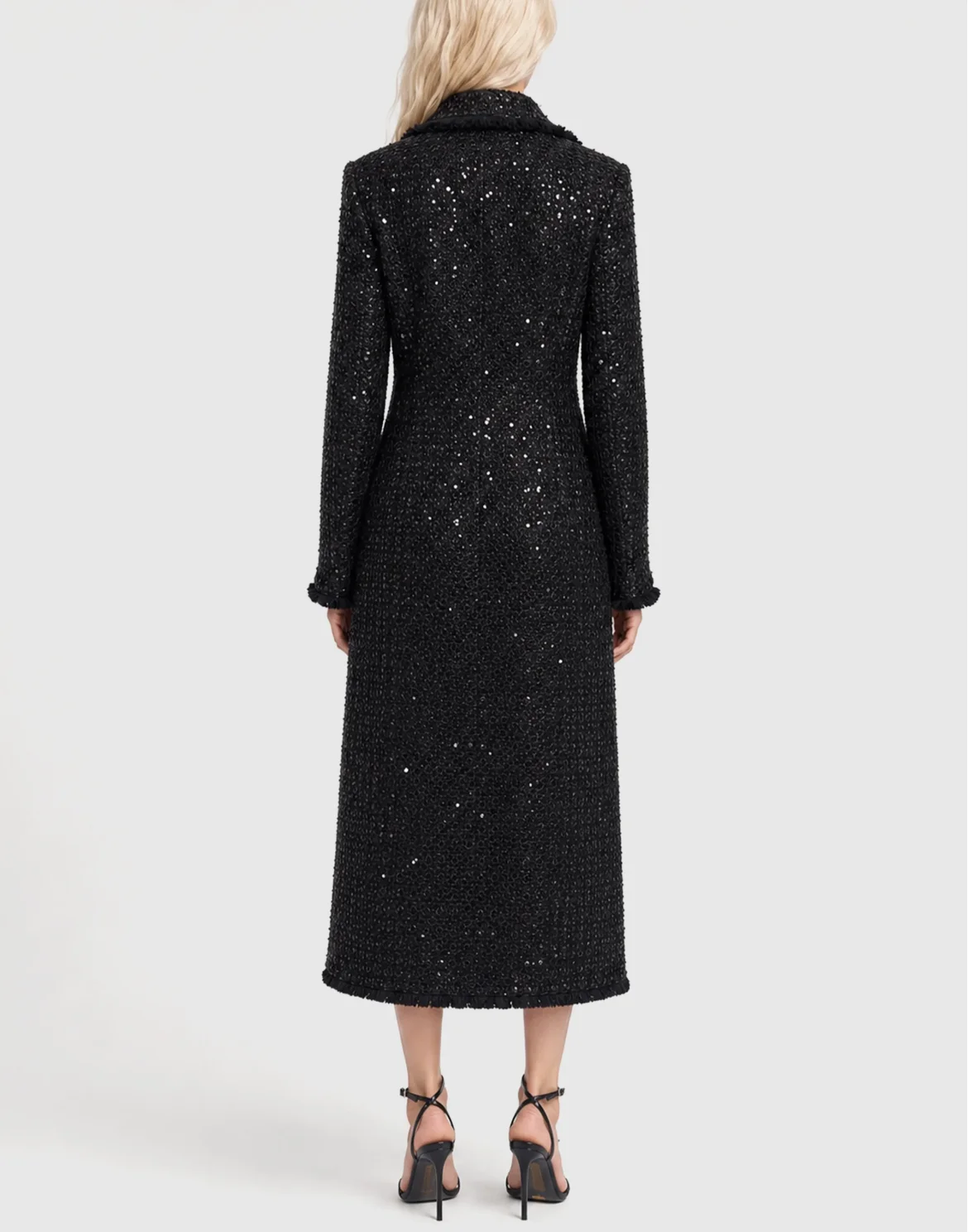 Tweed Long Coat Paillettes, цвет: Черный