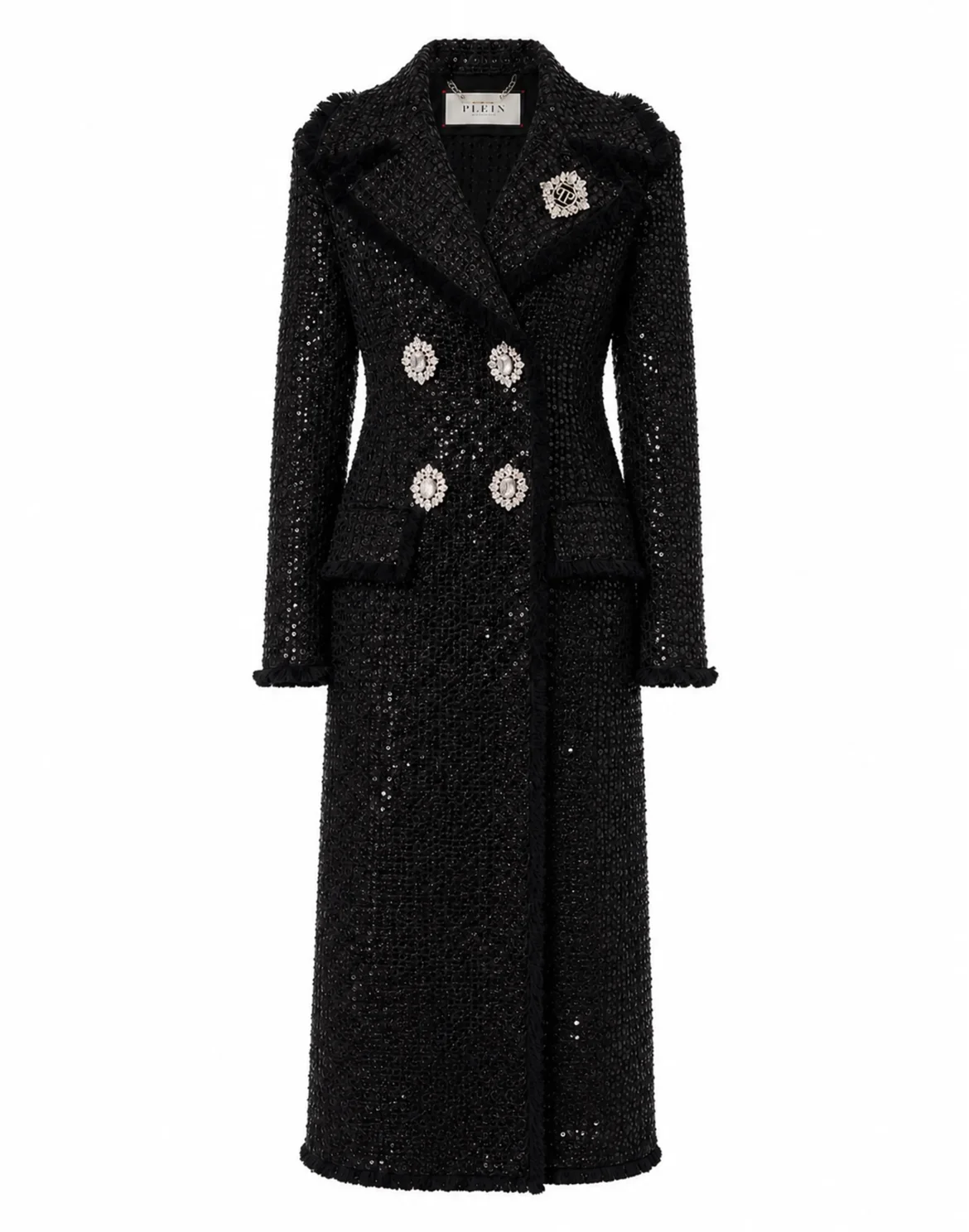 Tweed Long Coat Paillettes, цвет: Черный