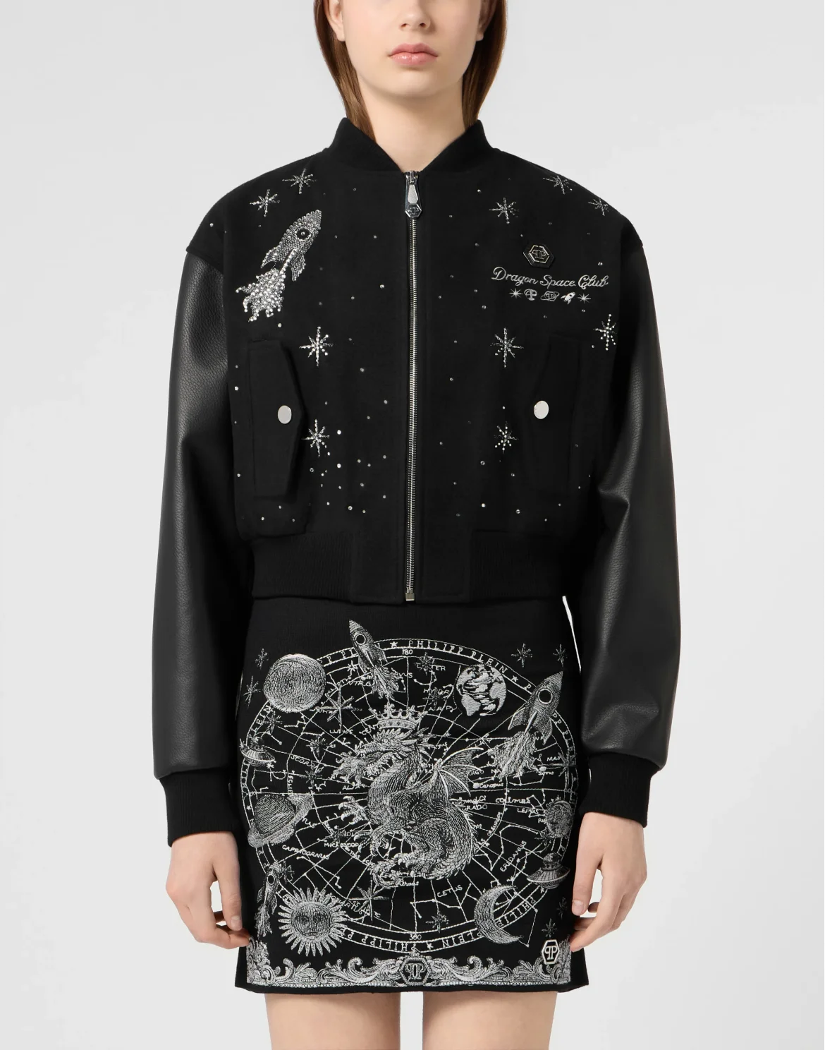 Regular Fit Bomber Strass Zodiac, цвет: Черный