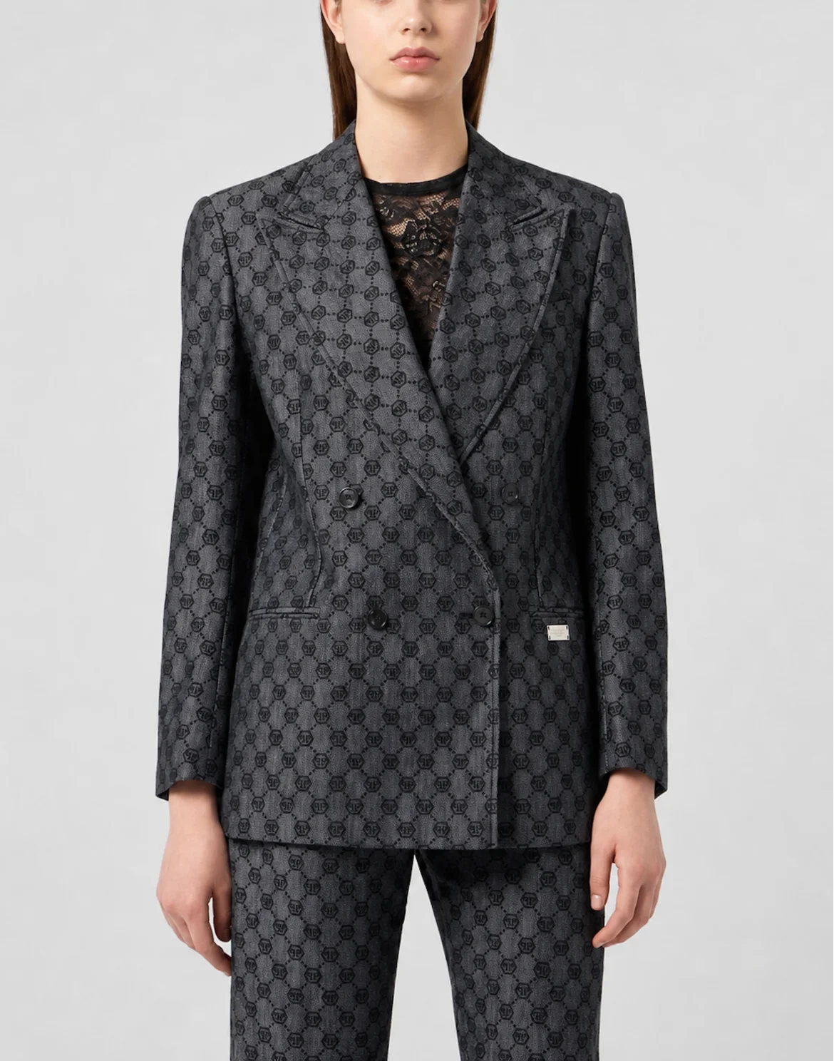 Double-Breasted Dame Fit Blazer Monogram, цвет: Черный