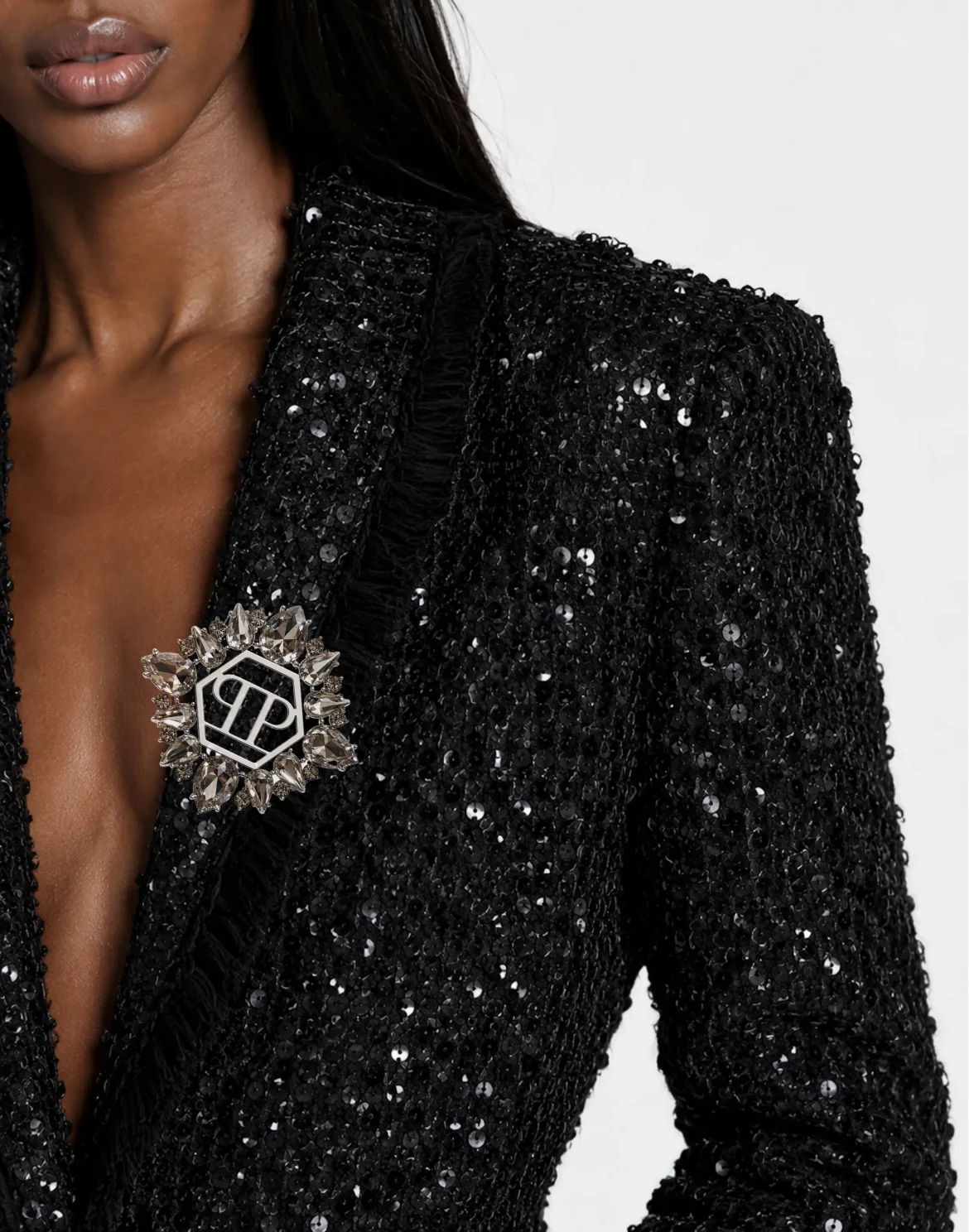 Tweed Boyfriend's Fit Blazer Paillettes, цвет: Черный