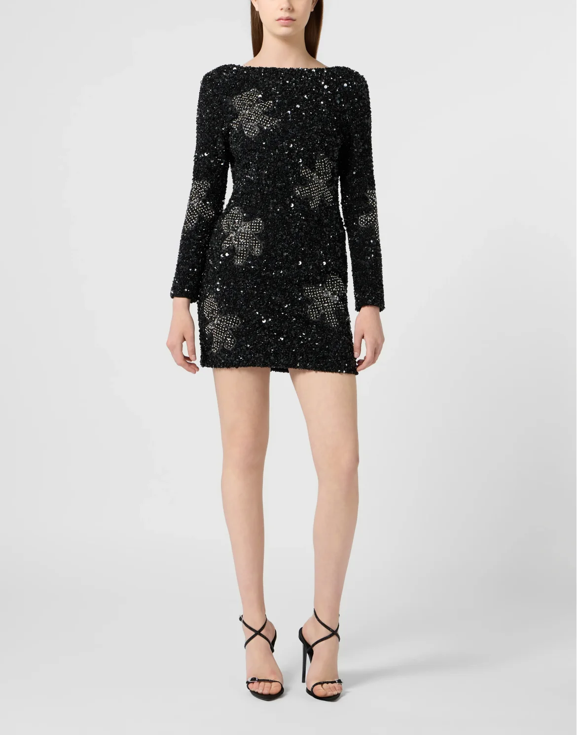 Open Back Mini Dress Polka Dot Teddy, цвет: Черный
