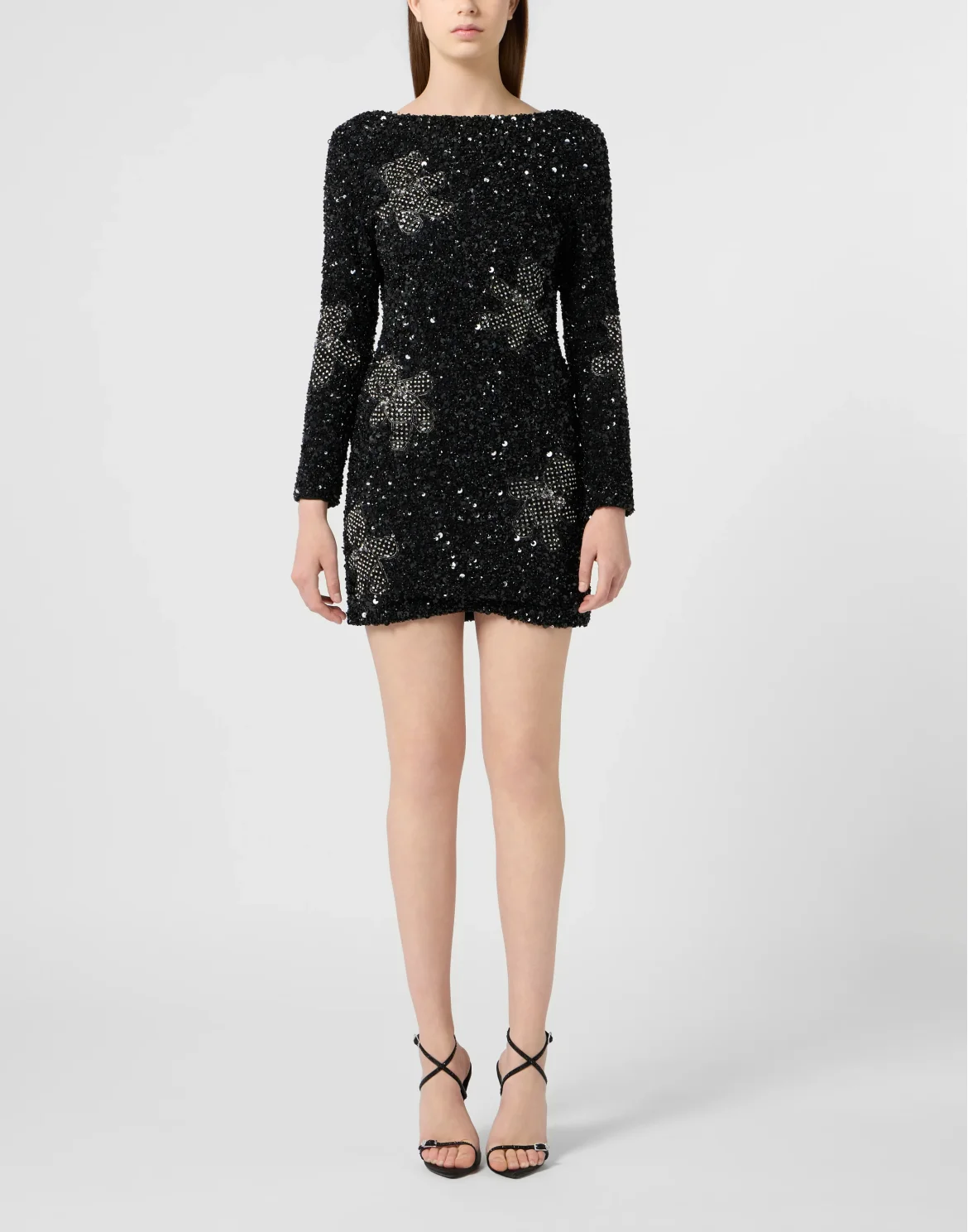 Open Back Mini Dress Polka Dot Teddy, цвет: Черный