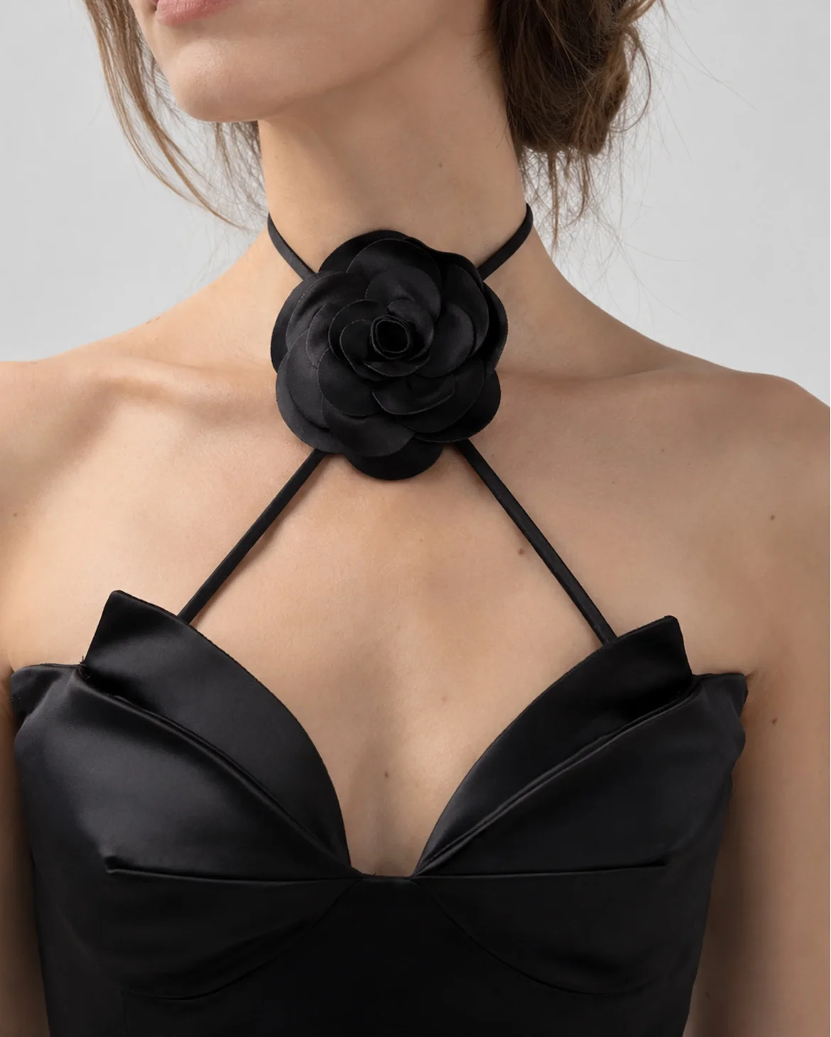 Satin Midi Dress Flower, цвет: Черный