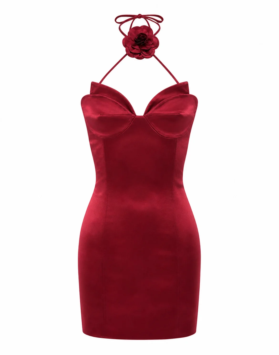 Satin Mini Dress Flower, цвет: Красный