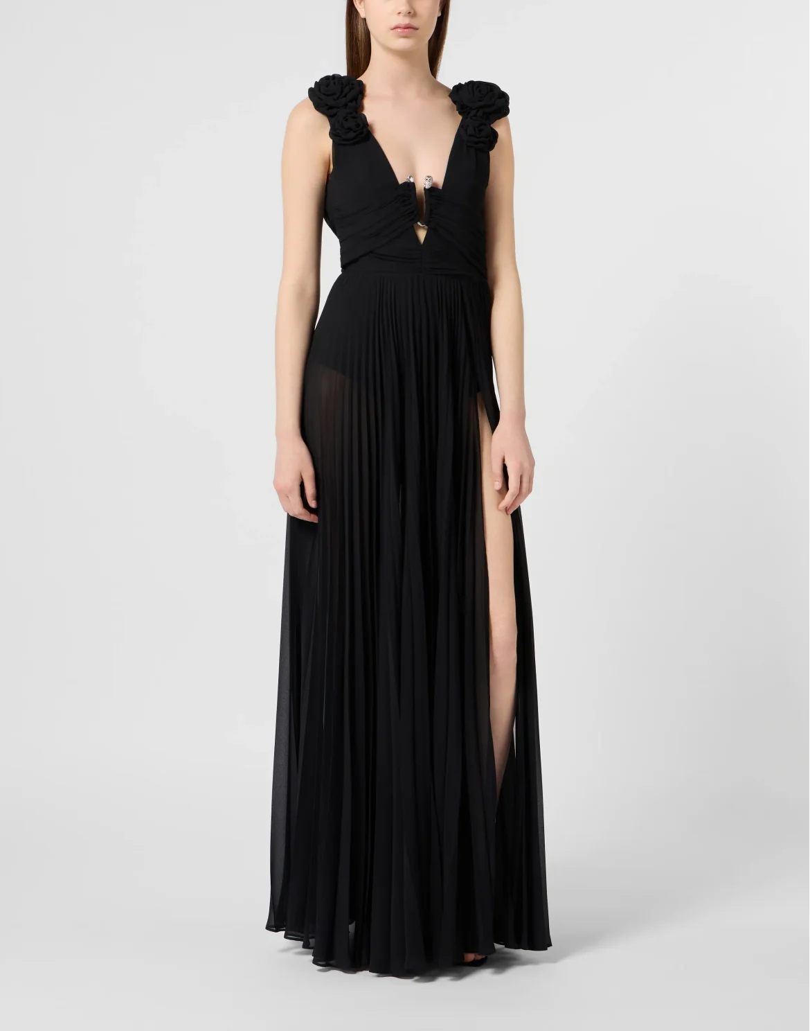 Long Evening Dress Flowers, цвет: Черный