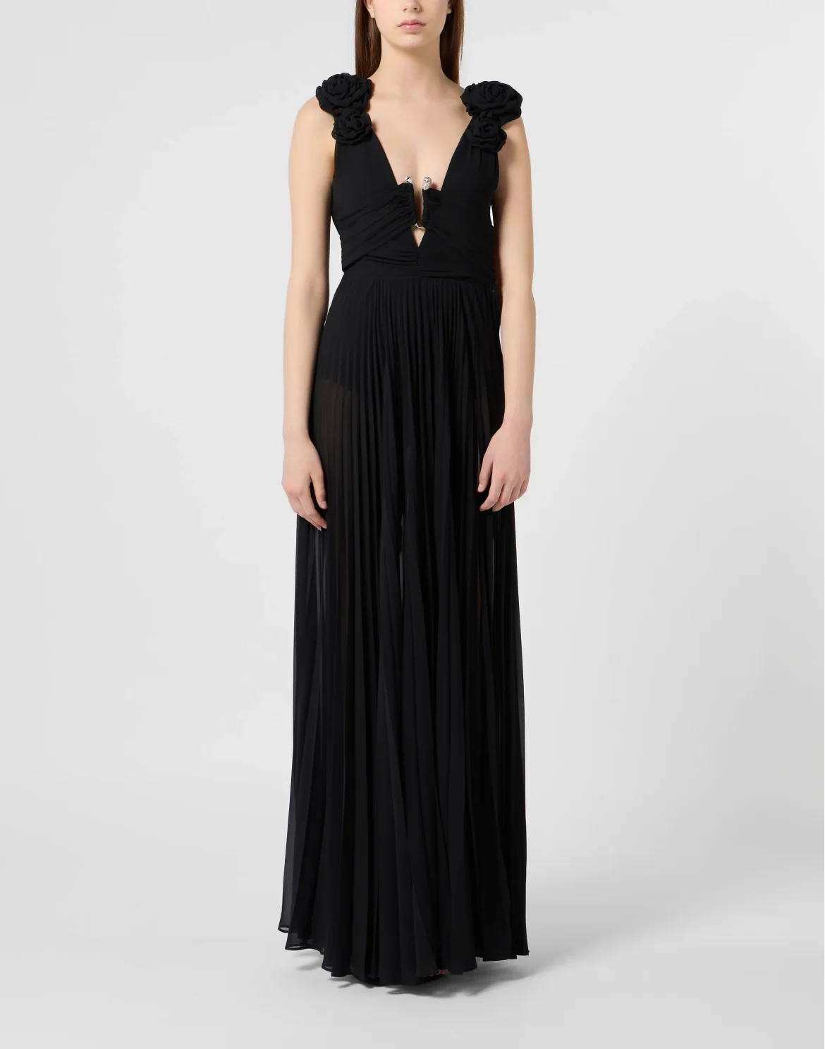 Long Evening Dress Flowers, цвет: Черный