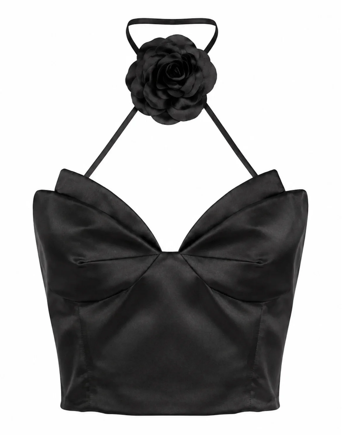 Satin Halter Top Flower, цвет: Черный