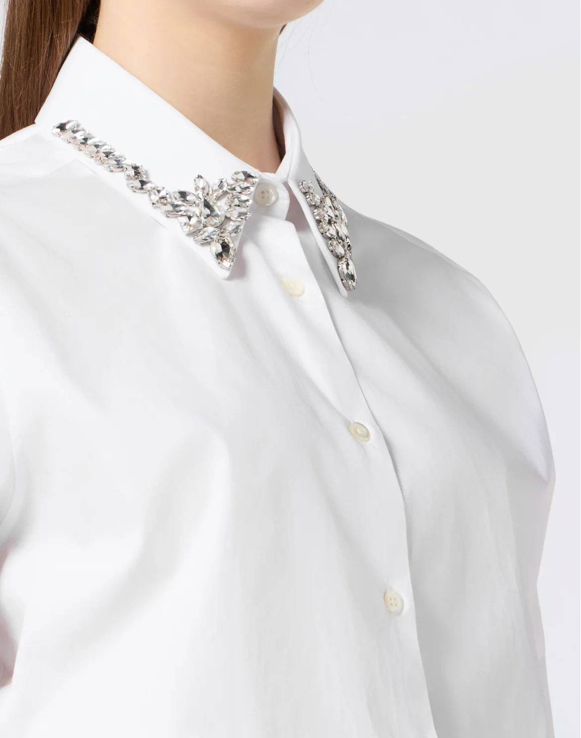 Chiffon Regular Shirt Crystal Collar, цвет: Белый
