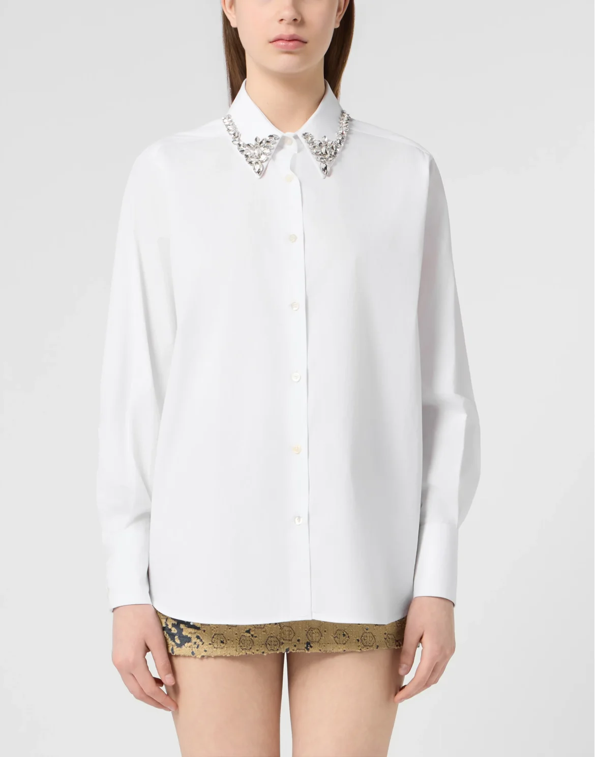 Chiffon Regular Shirt Crystal Collar, цвет: Белый