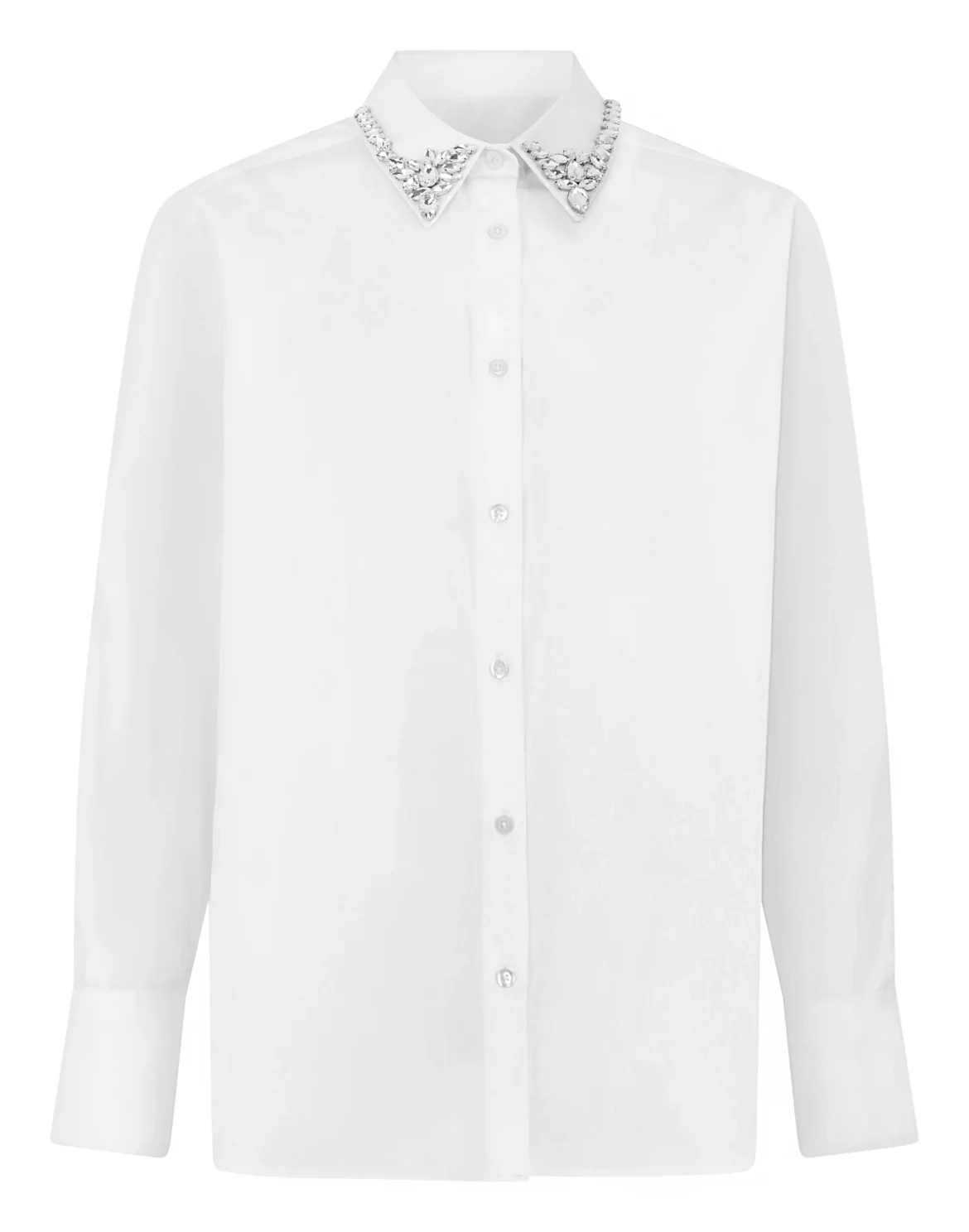 Chiffon Regular Shirt Crystal Collar, цвет: Белый