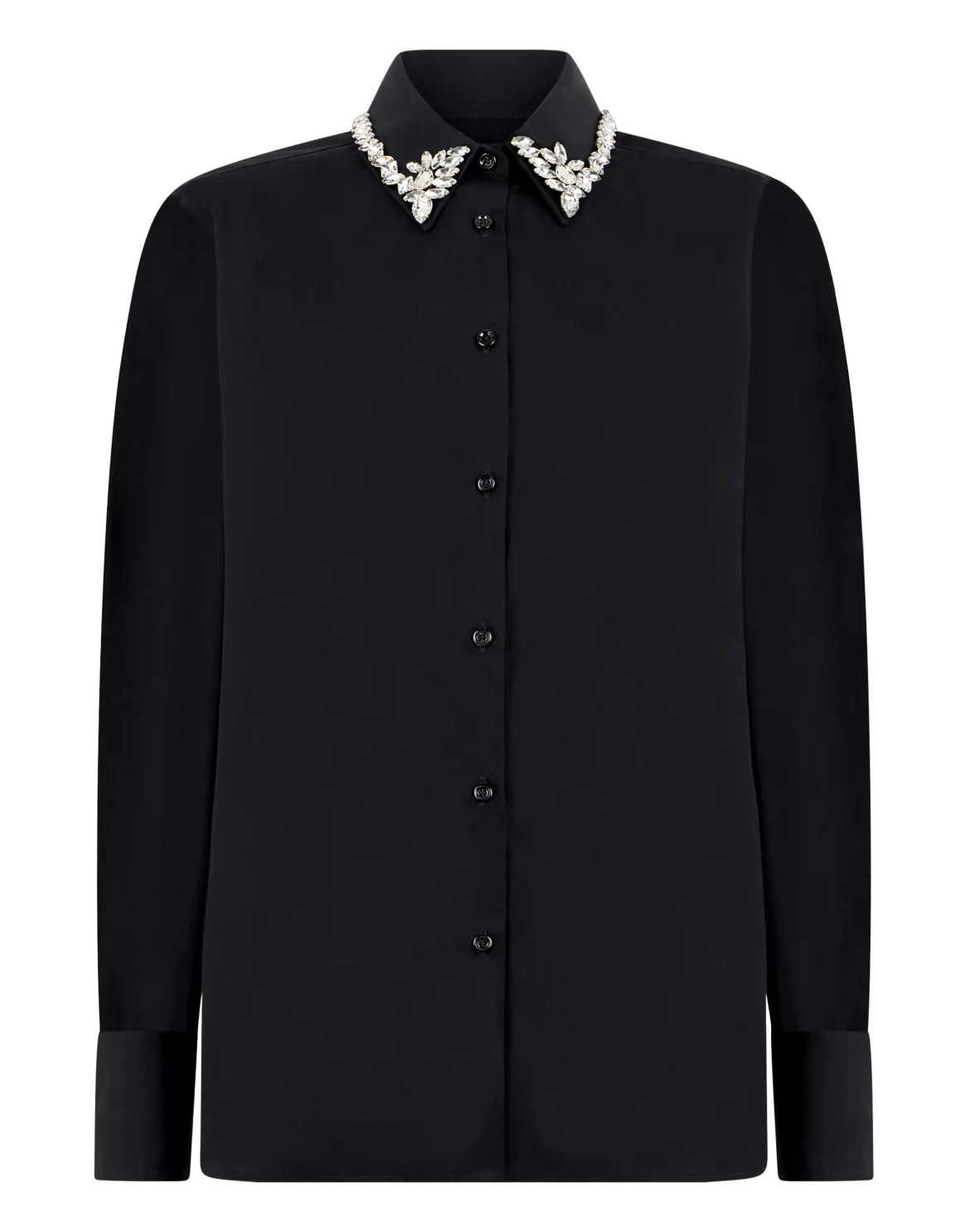 Chiffon Regular Shirt Crystal Collar, цвет: Черный