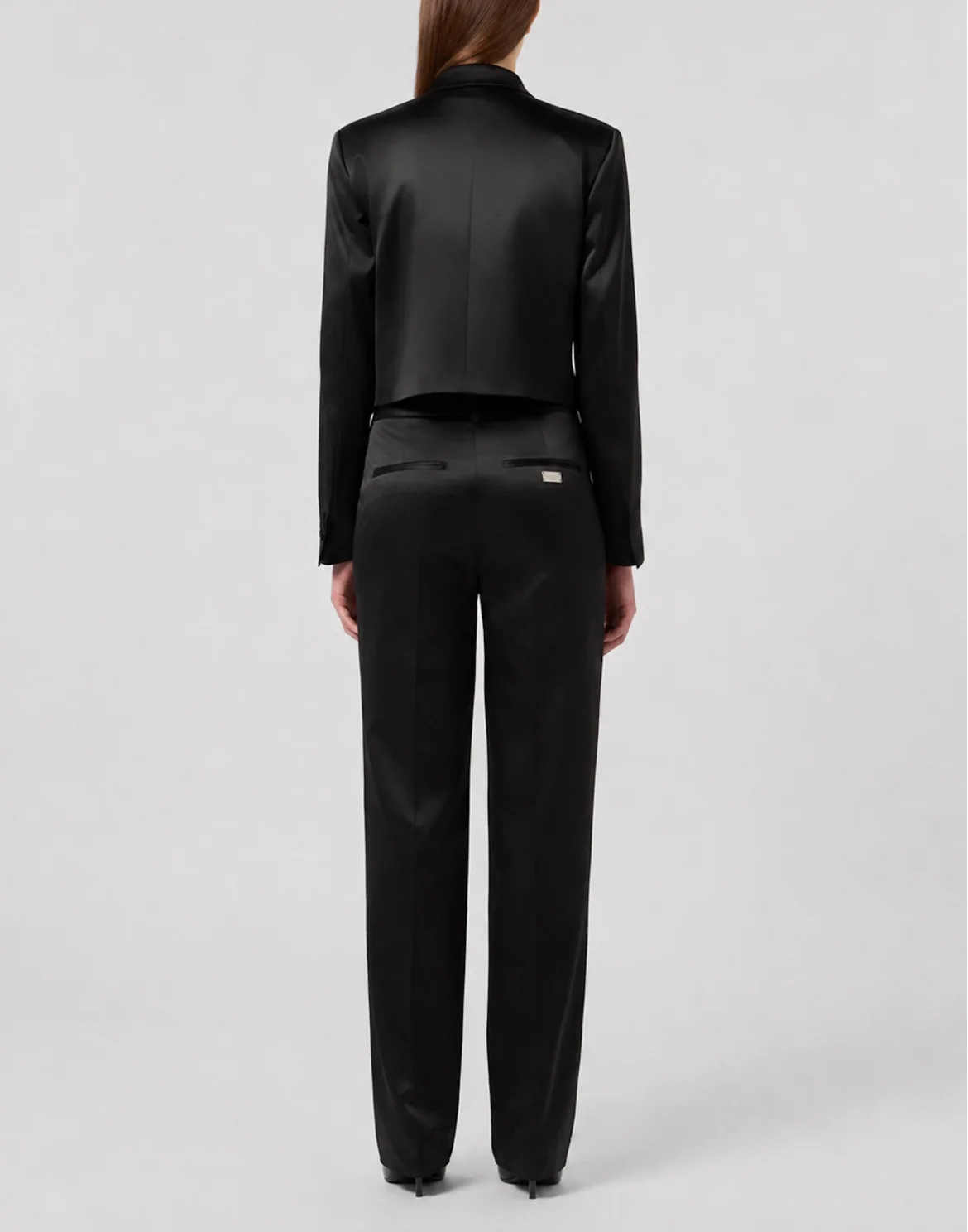 Satin Straight Fit Trousers, цвет: Черный