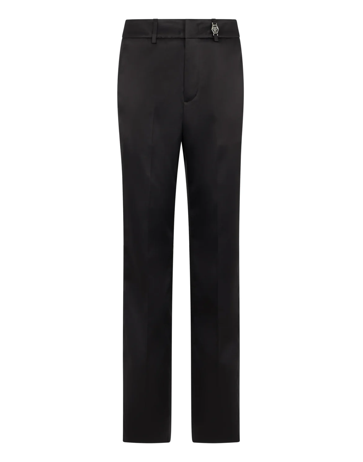 Satin Straight Fit Trousers, цвет: Черный