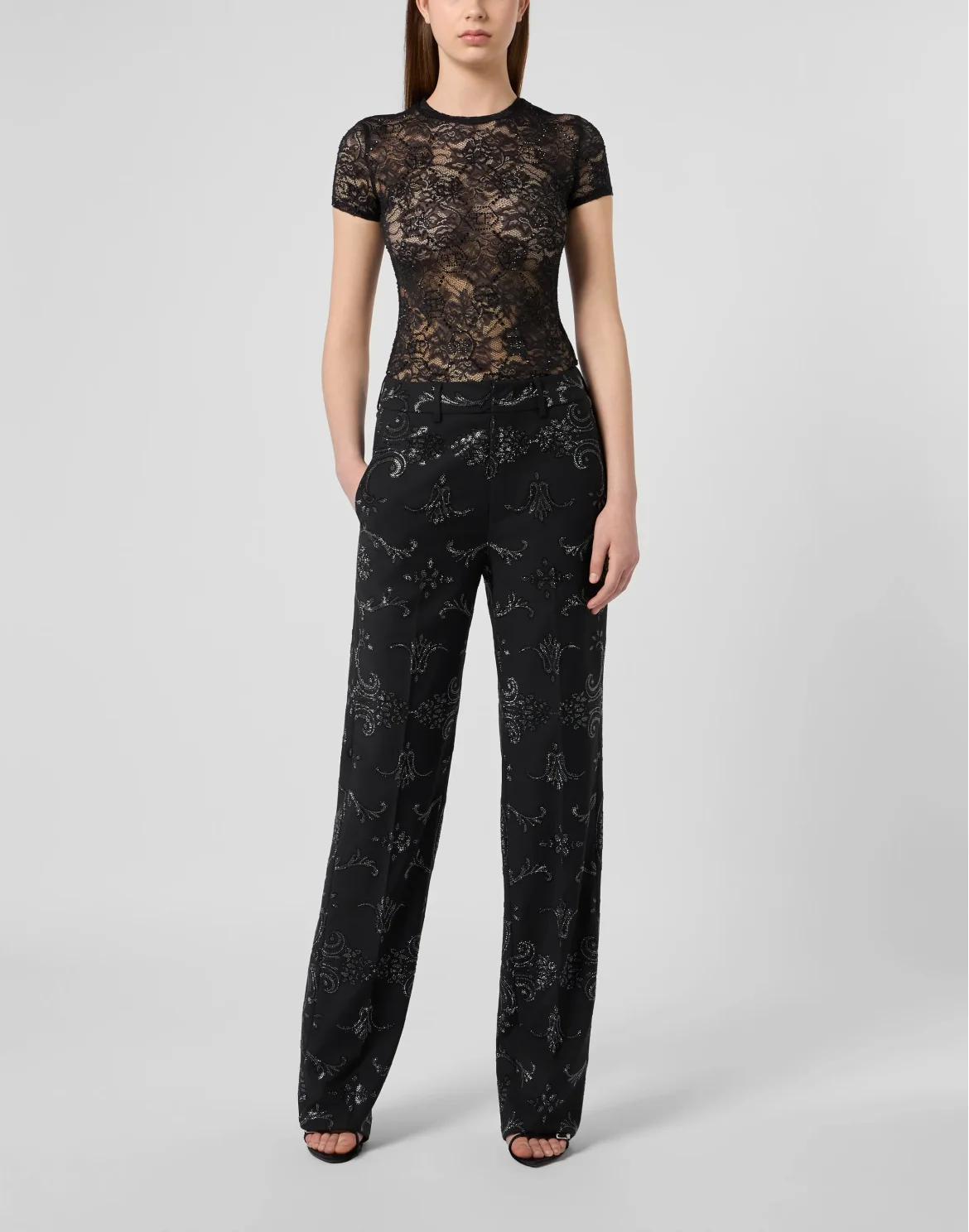 Lady Straight Trousers Baroque Strass, цвет: Черный
