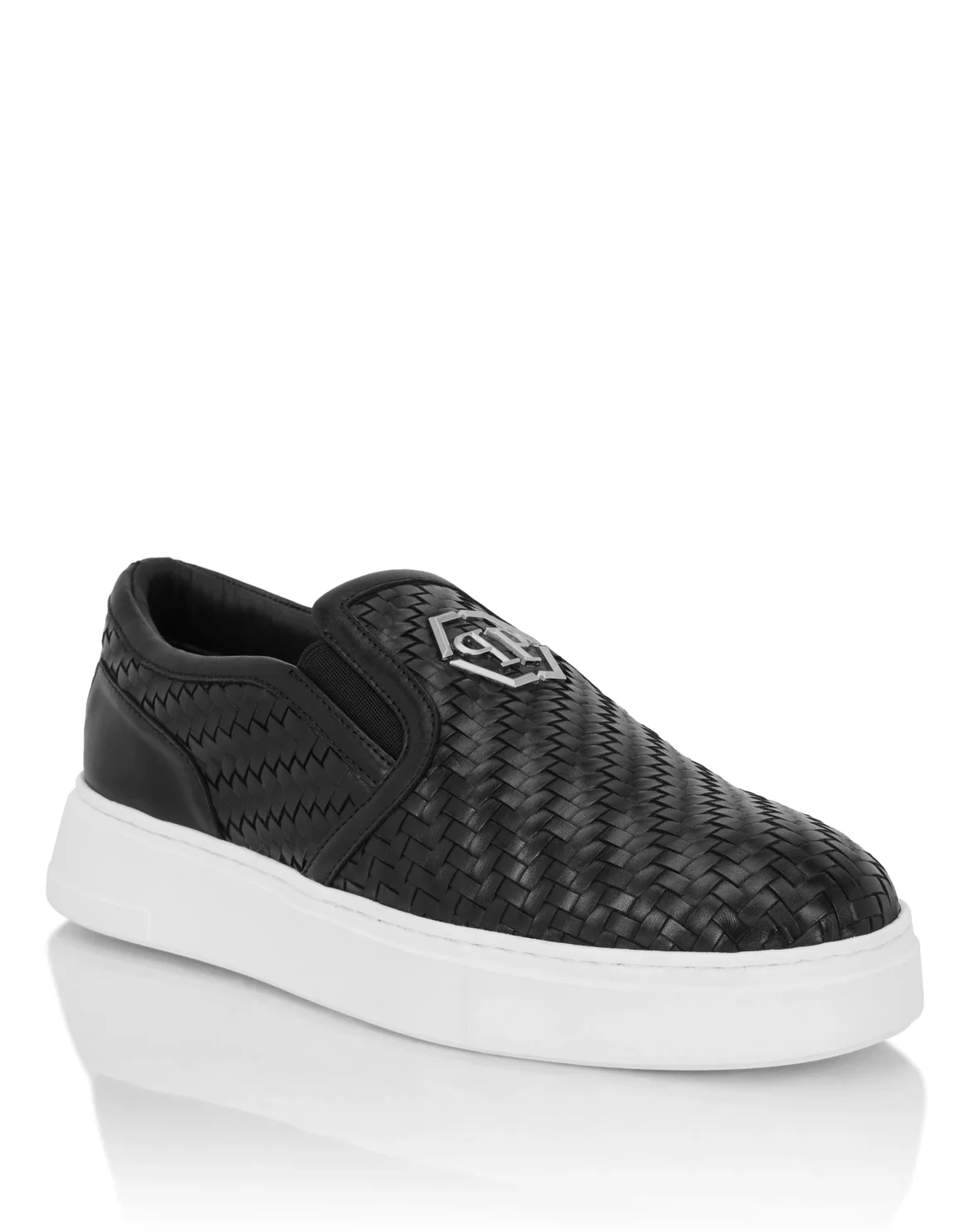 Weaved Leather Slip-On Shoes Hexagon, цвет: Черный