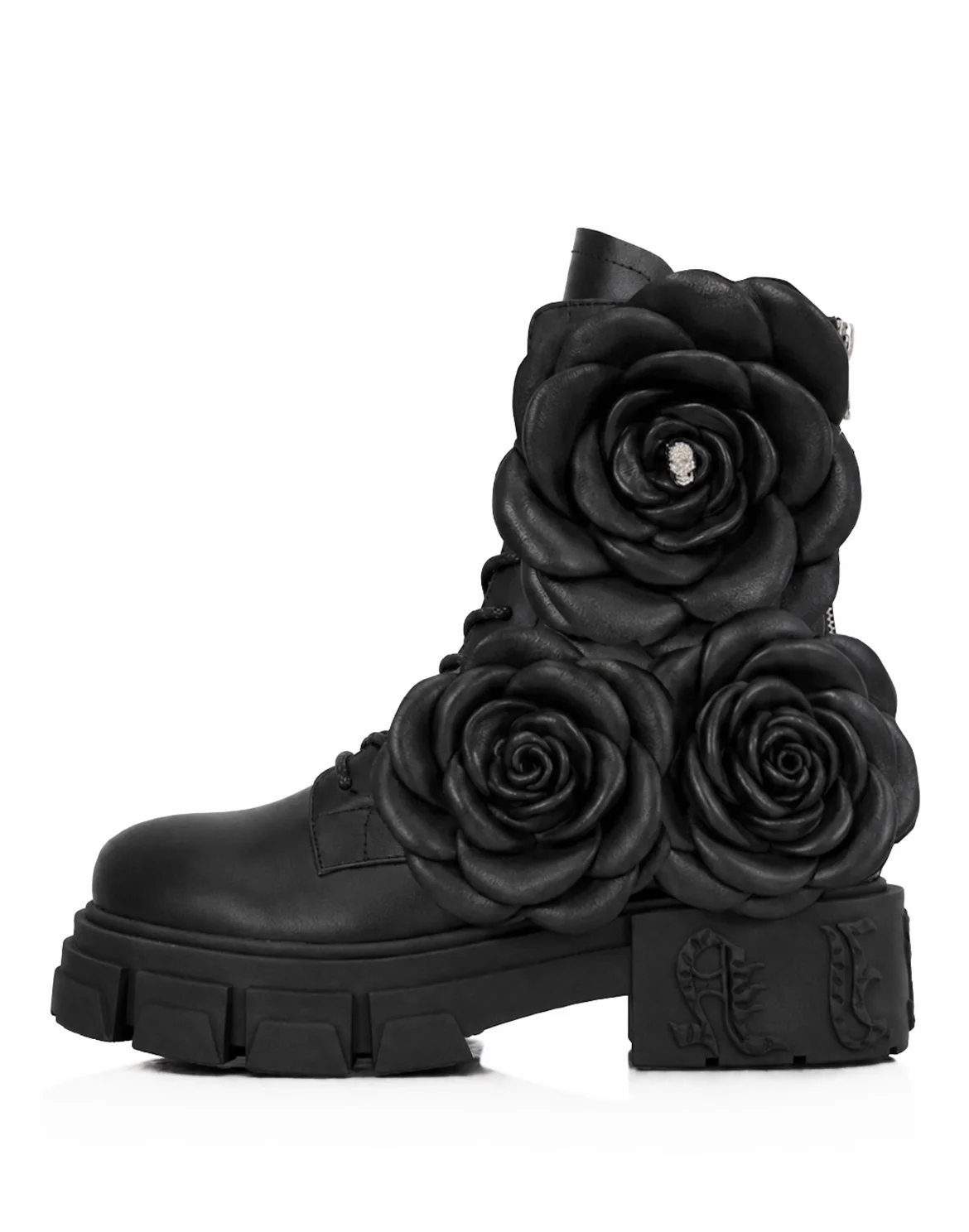 Lace-Up Boots Gothic Plein Flowers, цвет: Черный