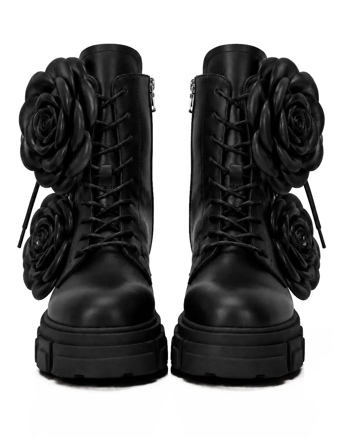 Lace-Up Boots Gothic Plein Flowers, цвет: Черный