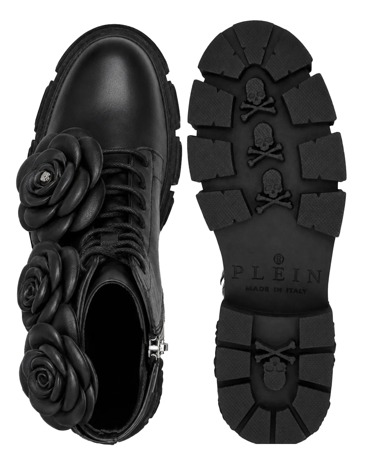 Lace-Up Boots Gothic Plein Flowers, цвет: Черный