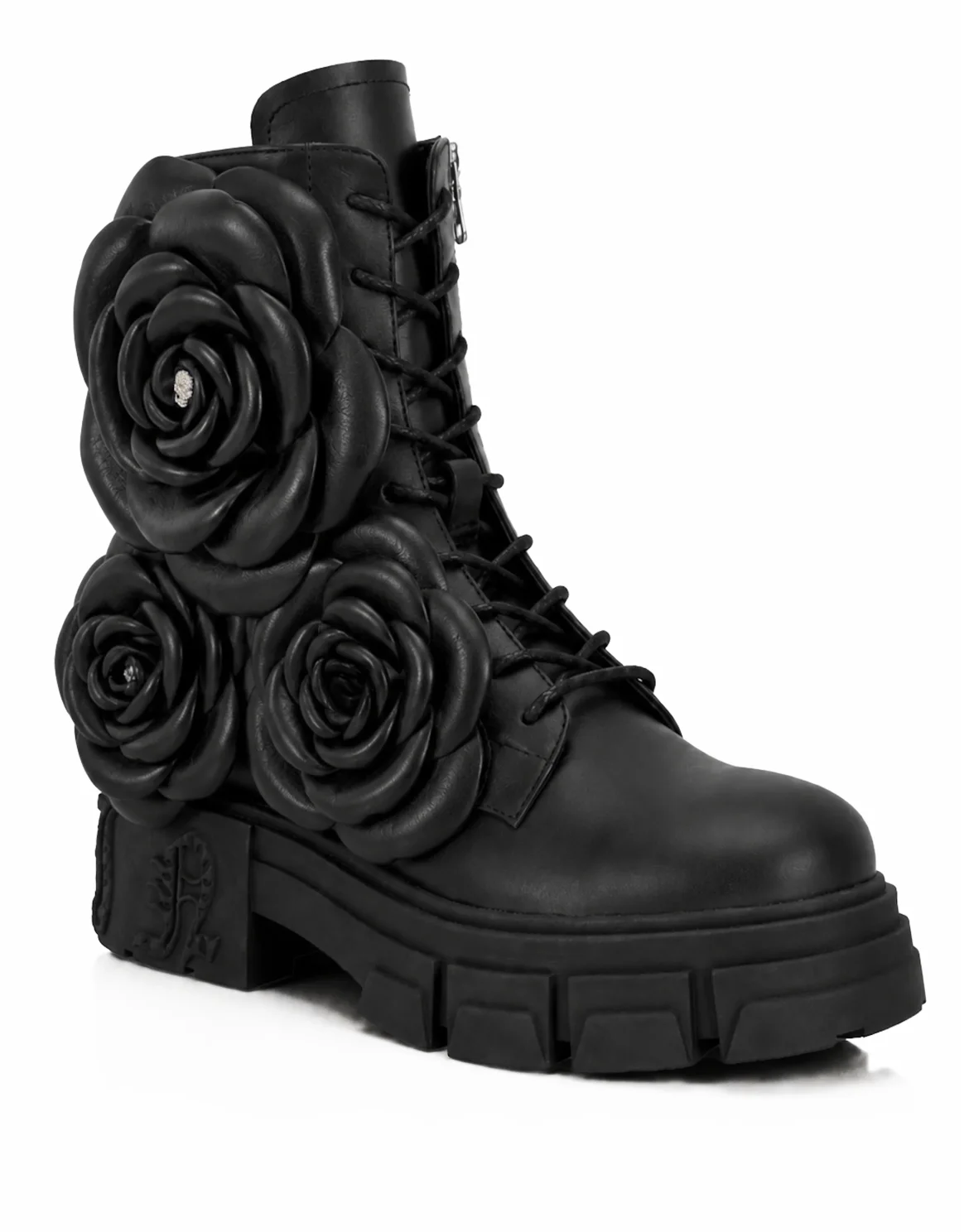 Lace-Up Boots Gothic Plein Flowers, цвет: Черный