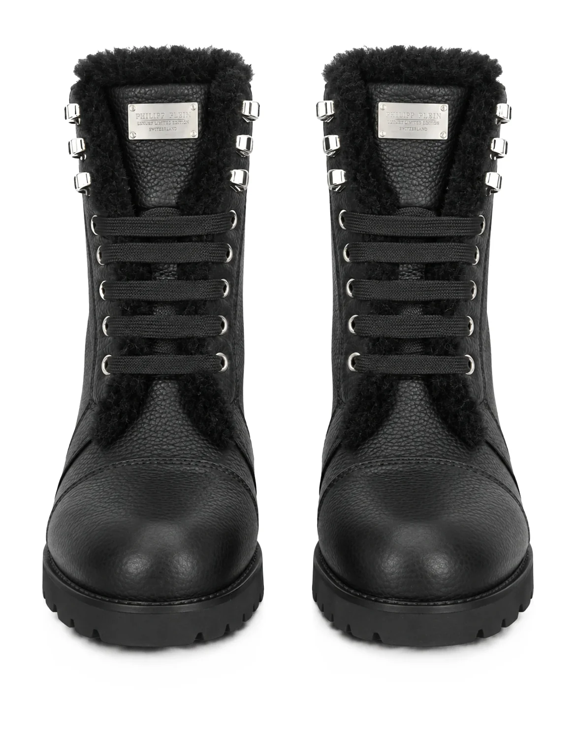 Leather Boots Lo-Heels Fake Fur, цвет: Черный