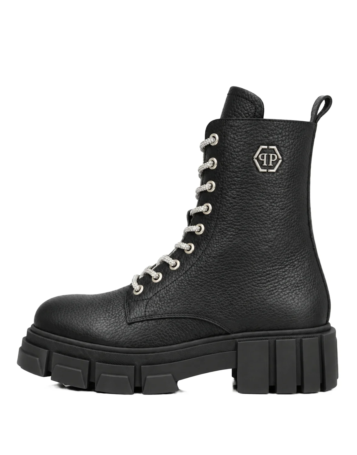Leather Boots Deer Print Laces Strass, цвет: Черный