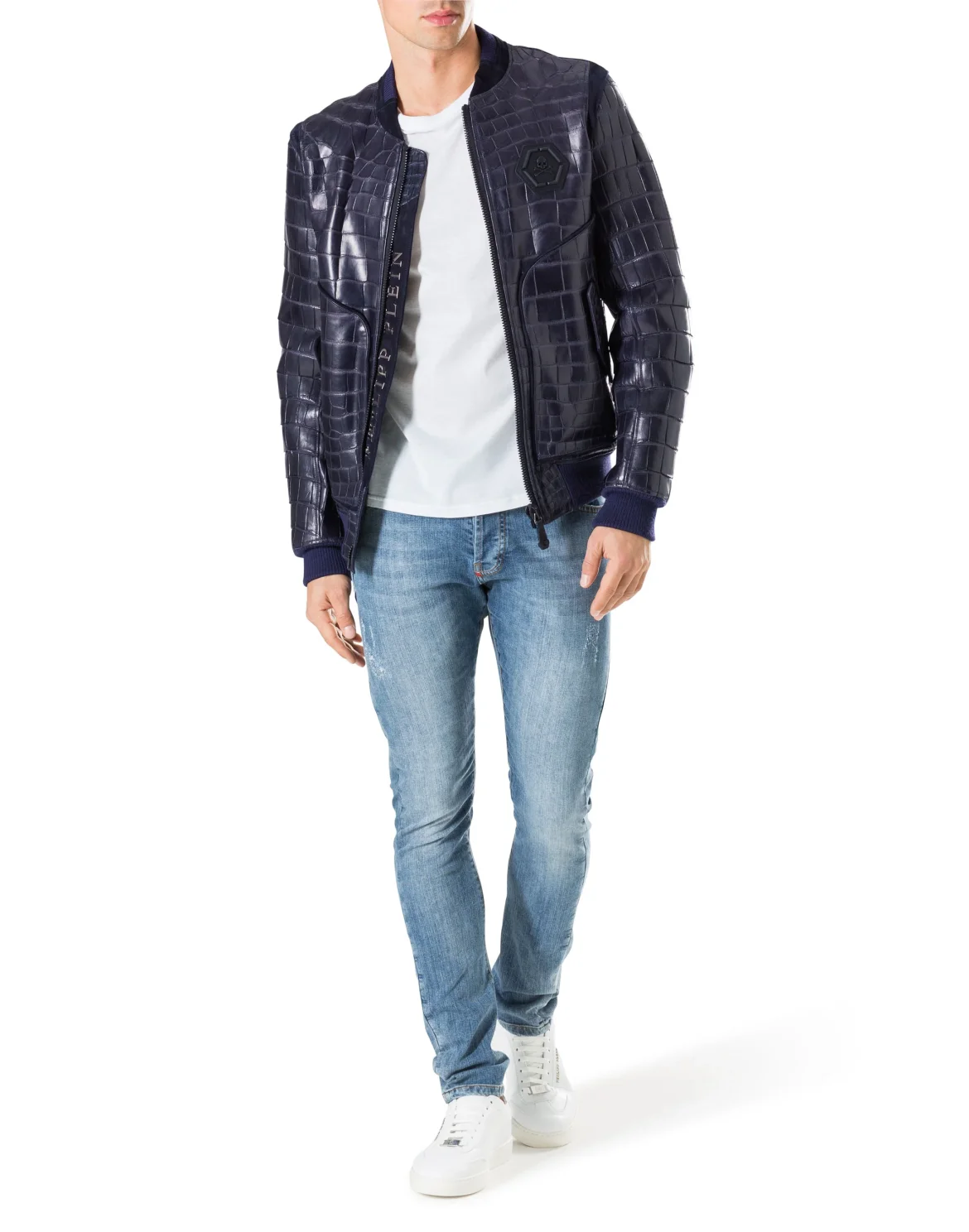 Leather Bomber "Tiger face", цвет: Синий