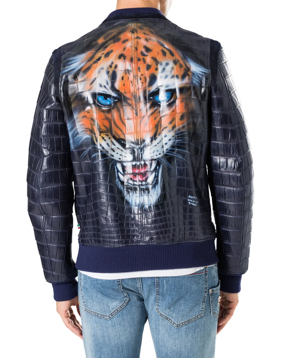 Leather Bomber "Tiger face", цвет: Синий