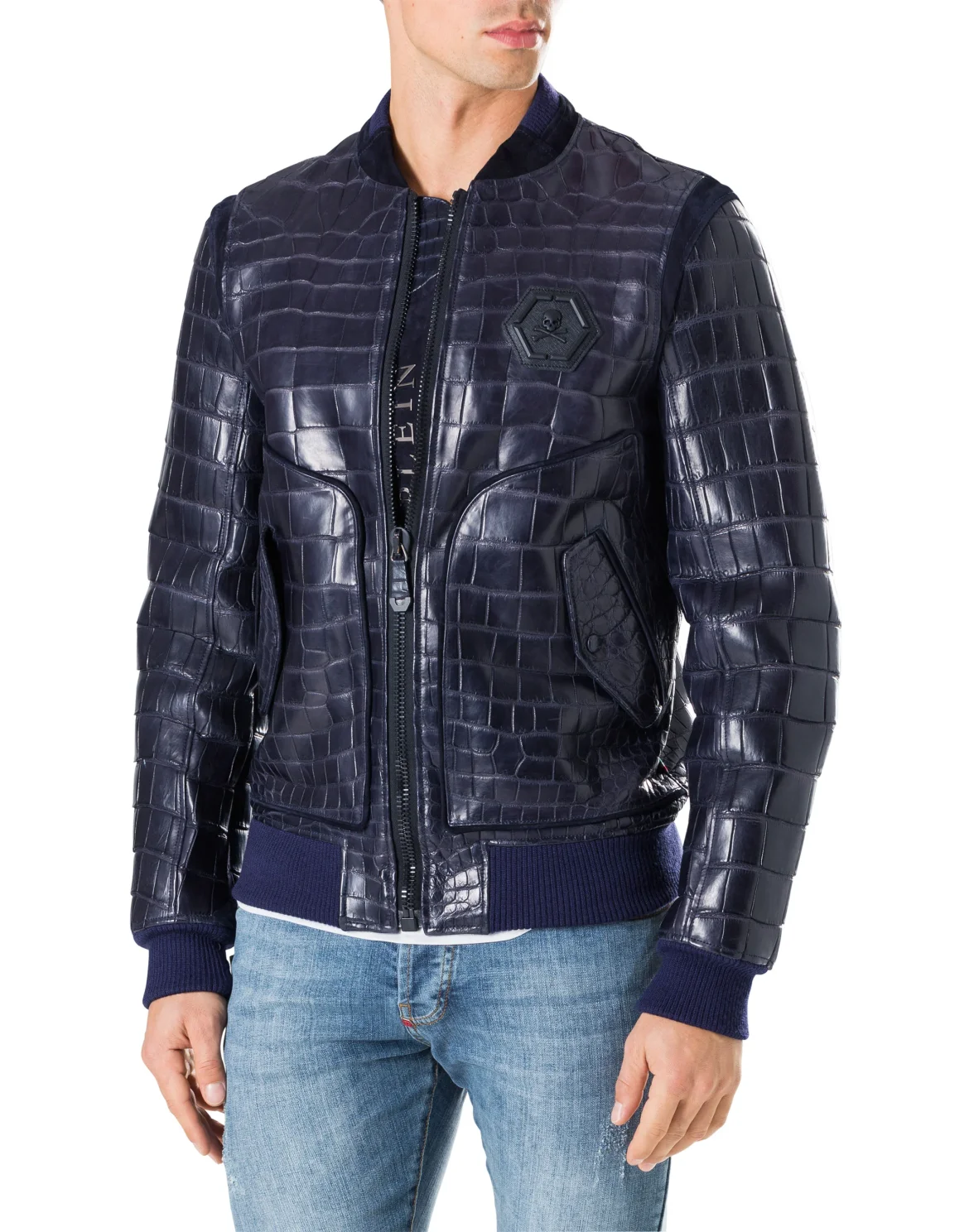Leather Bomber "Tiger face", цвет: Синий
